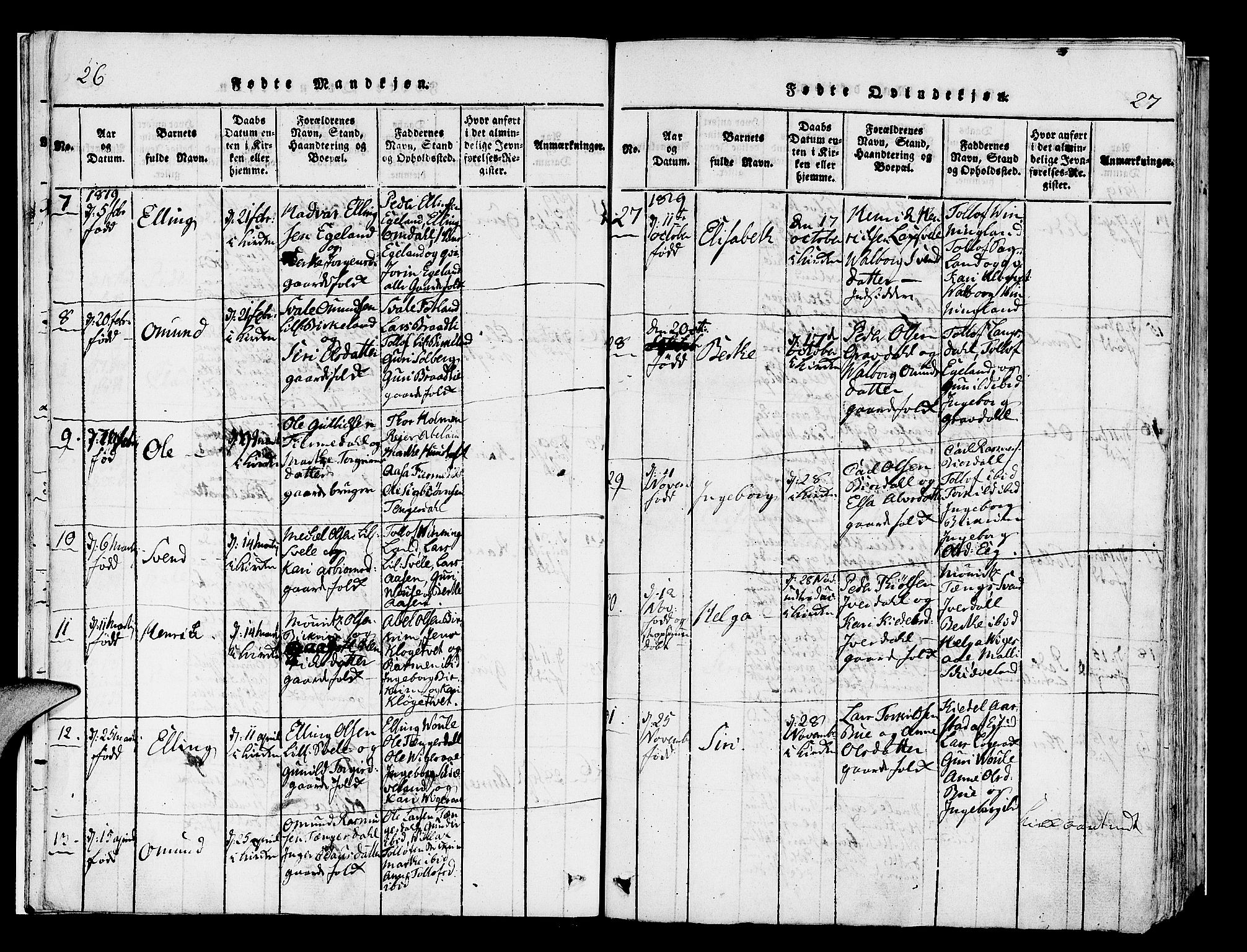 Helleland sokneprestkontor, AV/SAST-A-101810: Ministerialbok nr. A 5, 1815-1834, s. 26-27