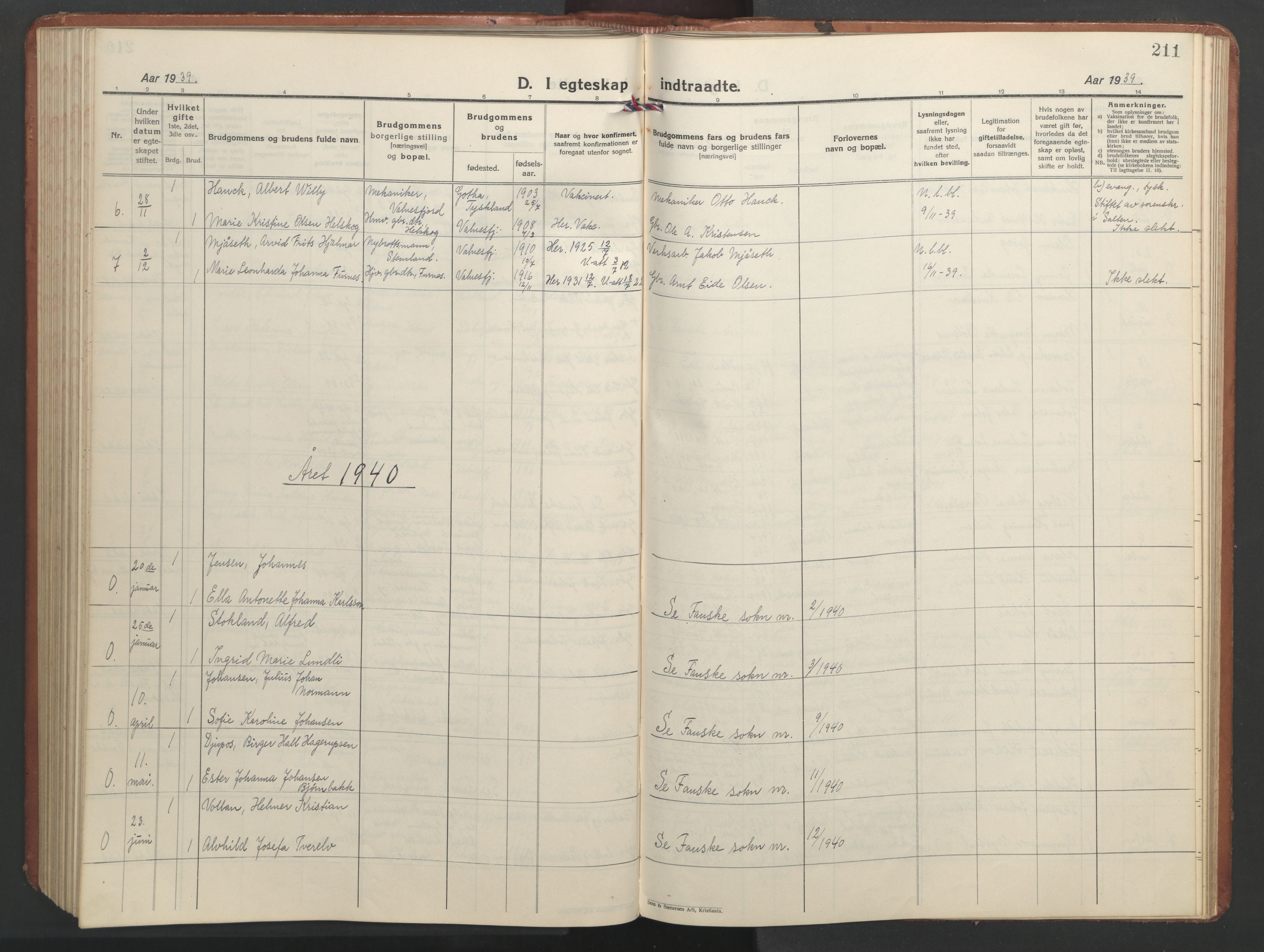 Ministerialprotokoller, klokkerbøker og fødselsregistre - Nordland, AV/SAT-A-1459/851/L0727: Klokkerbok nr. 851C02, 1925-1948, s. 211