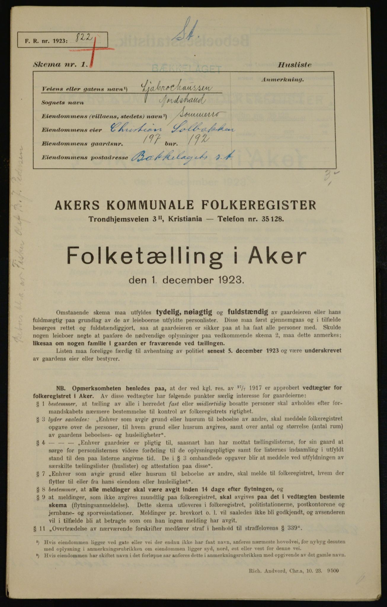 , Kommunal folketelling 1.12.1923 for Aker, 1923, s. 41676