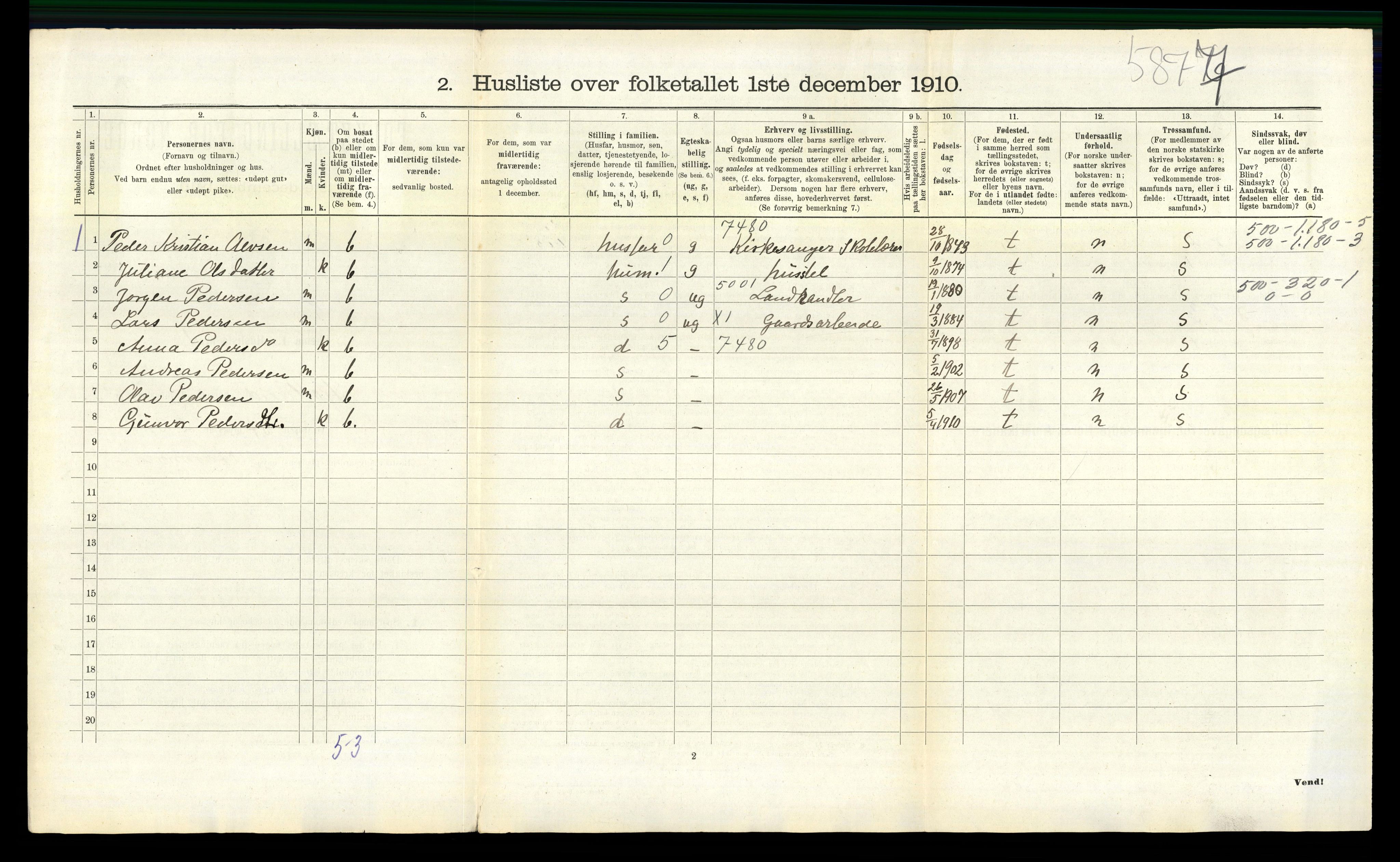 RA, Folketelling 1910 for 1036 Fjotland herred, 1910, s. 131