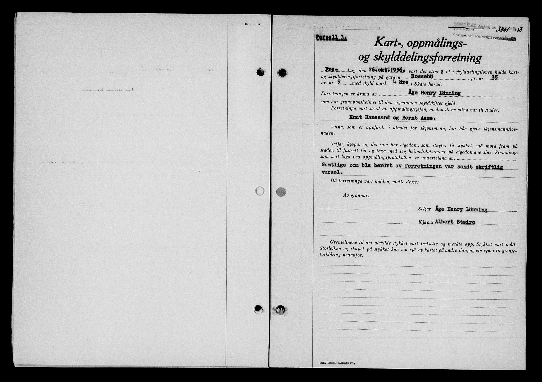Karmsund sorenskriveri, SAST/A-100311/01/II/IIB/L0122: Pantebok nr. 102A, 1956-1956, Dagboknr: 3861/1956