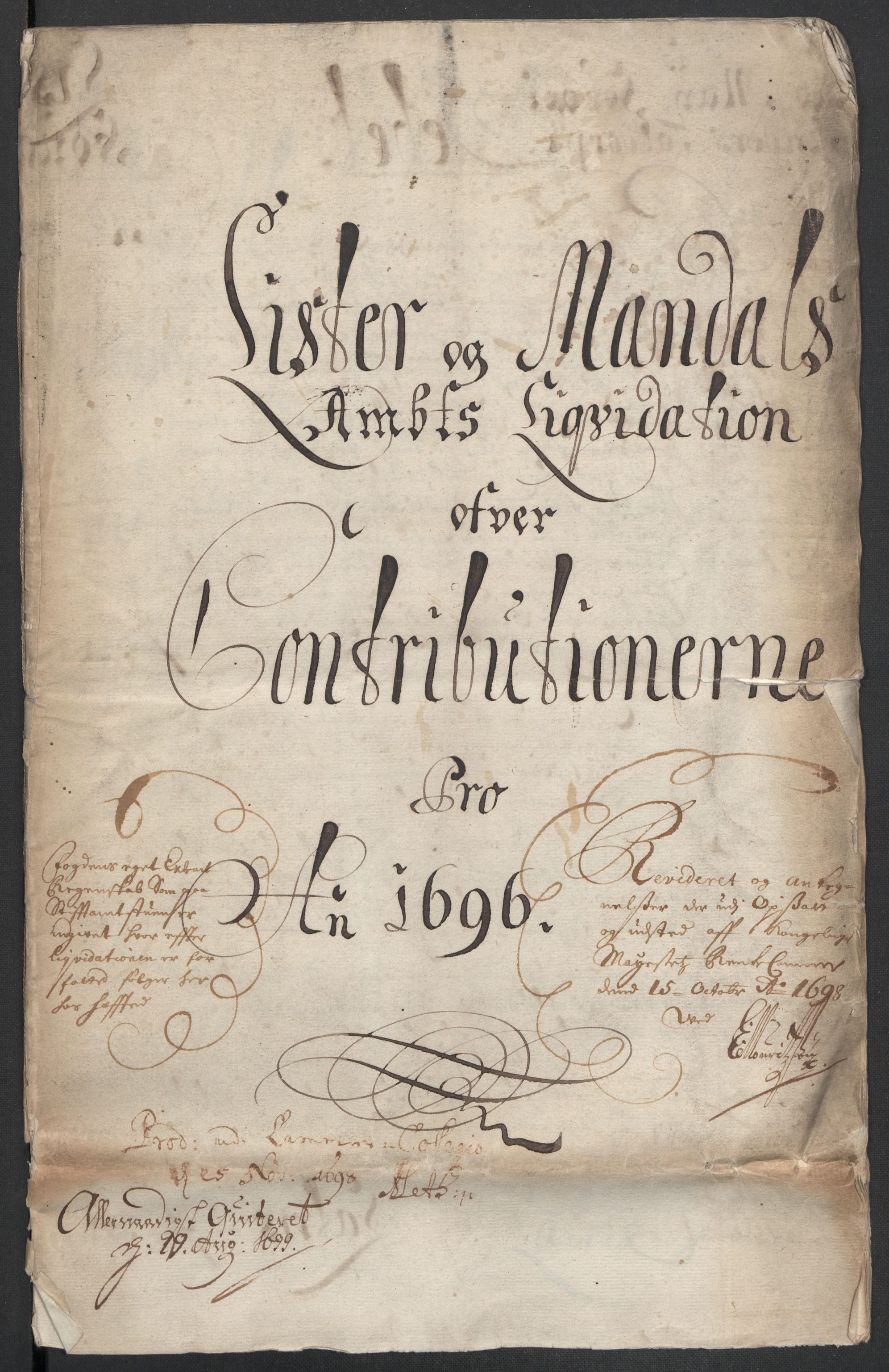 Rentekammeret inntil 1814, Reviderte regnskaper, Fogderegnskap, RA/EA-4092/R43/L2546: Fogderegnskap Lista og Mandal, 1696-1697, s. 3