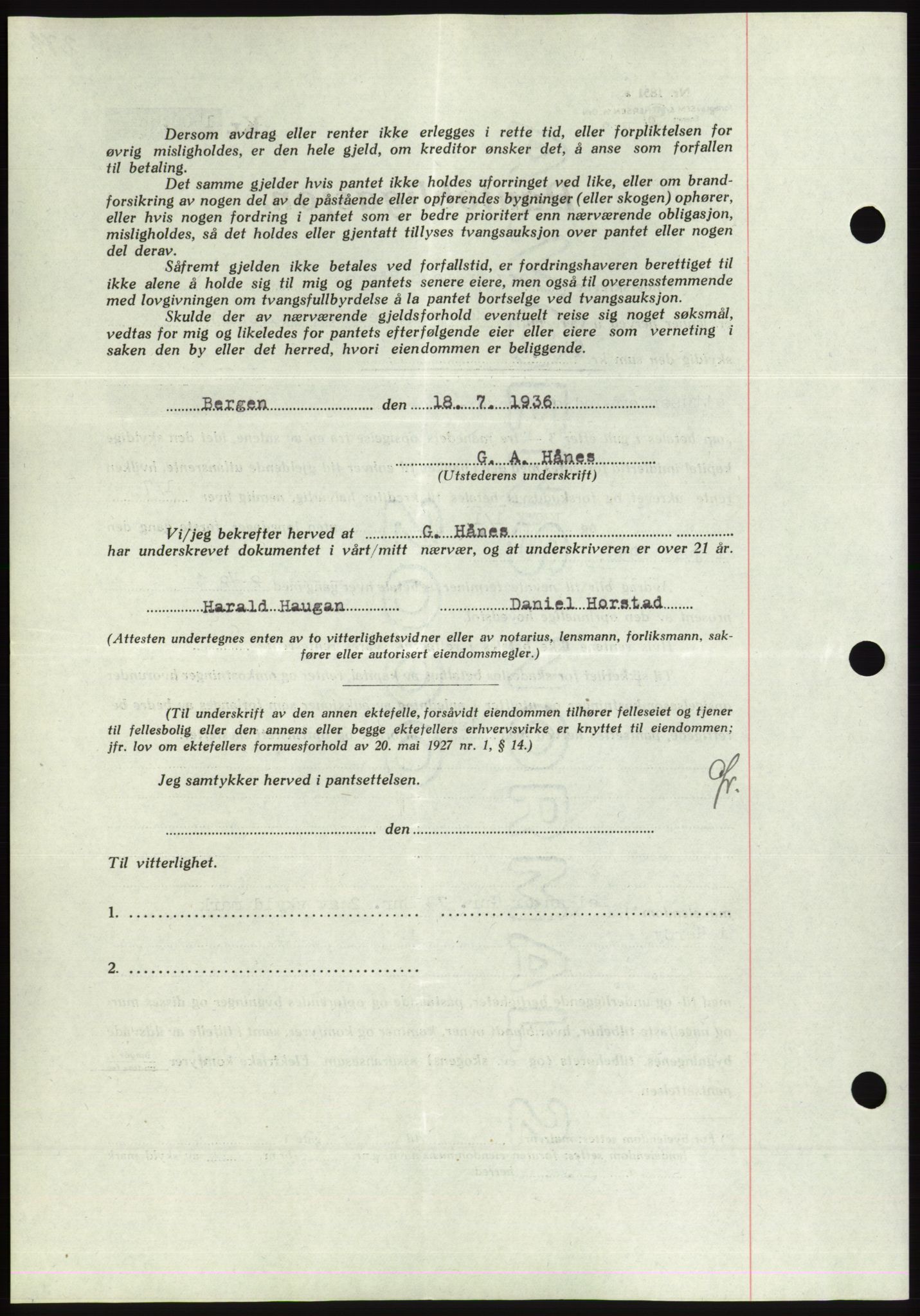 Søre Sunnmøre sorenskriveri, AV/SAT-A-4122/1/2/2C/L0061: Pantebok nr. 55, 1936-1936, Dagboknr: 1266/1936