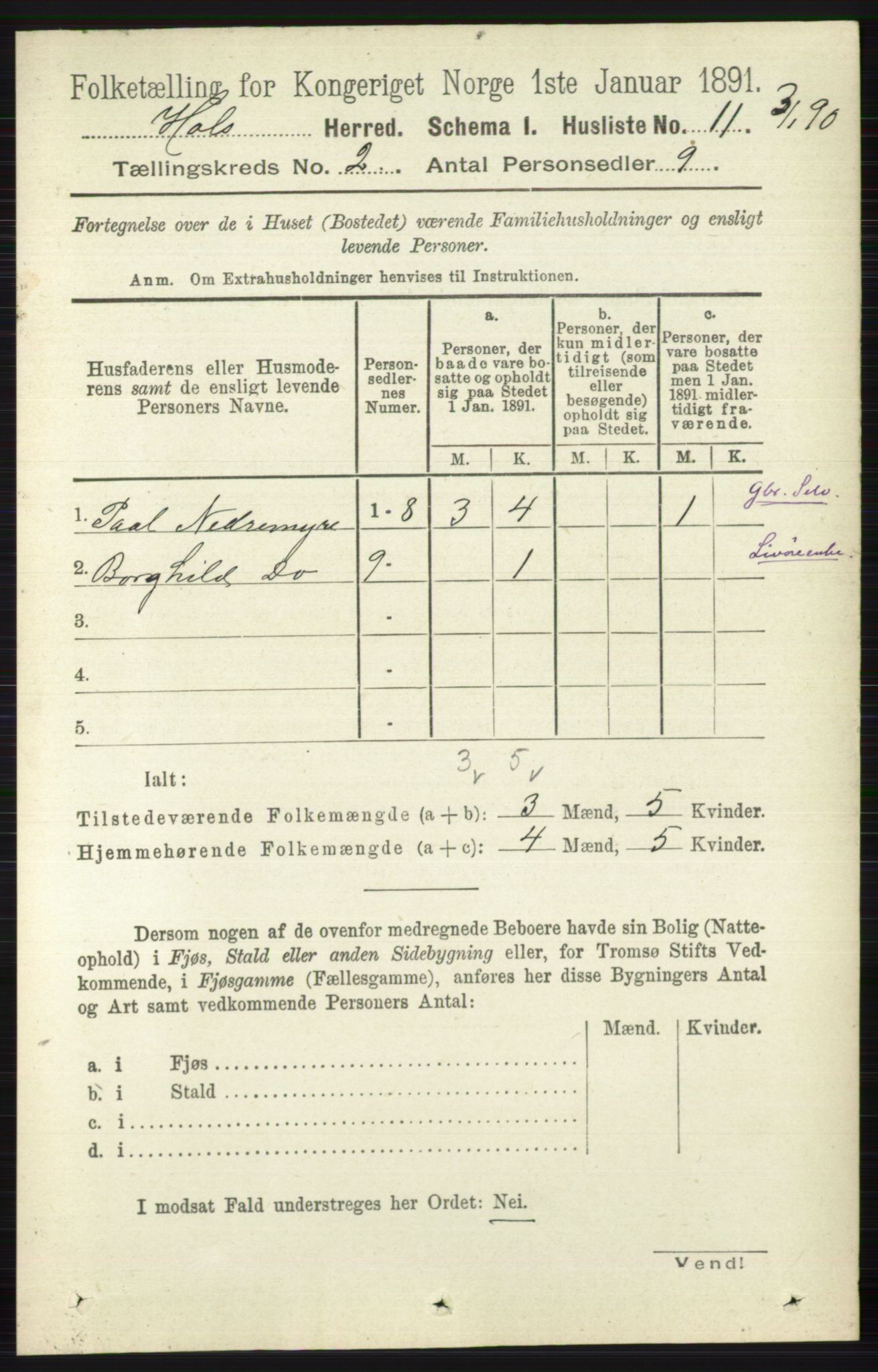 RA, Folketelling 1891 for 0620 Hol herred, 1891, s. 293