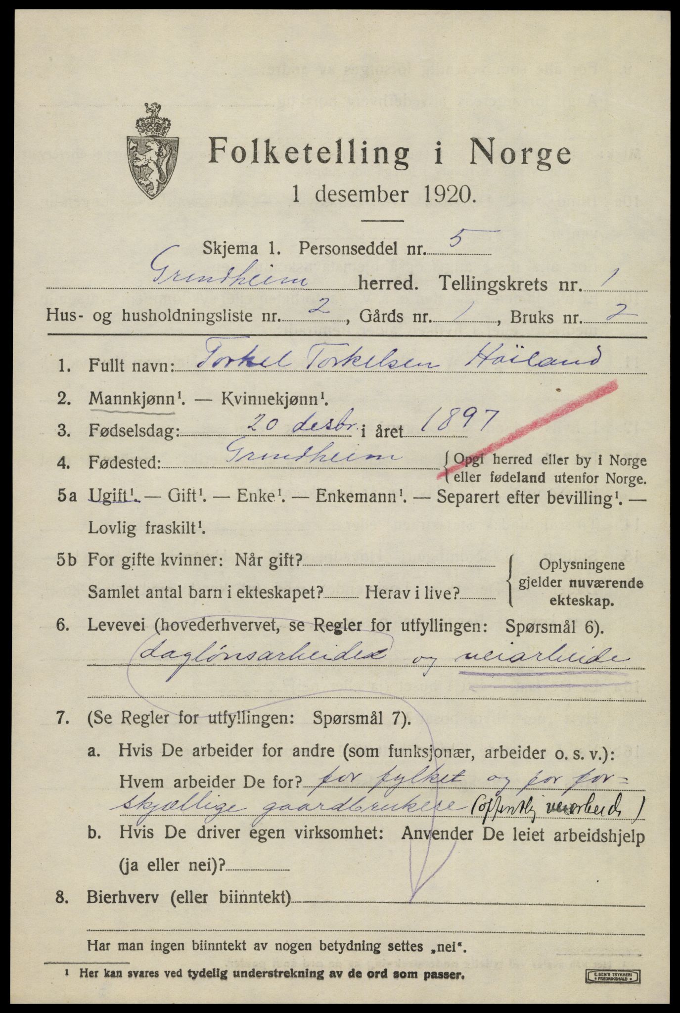 SAK, Folketelling 1920 for 1025 Grindheim herred, 1920, s. 423