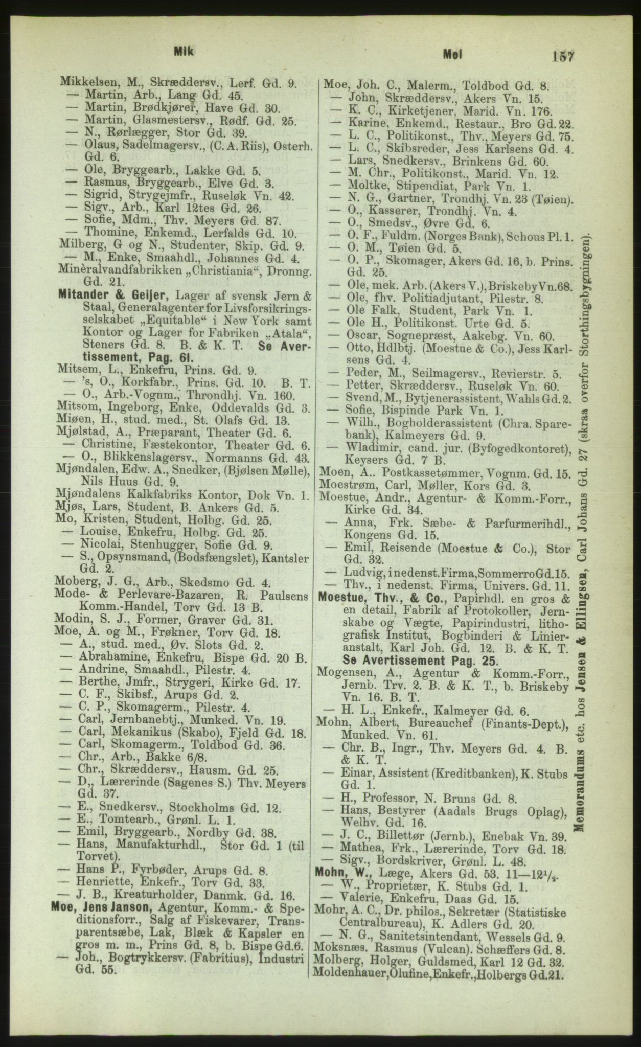 Kristiania/Oslo adressebok, PUBL/-, 1883, s. 157