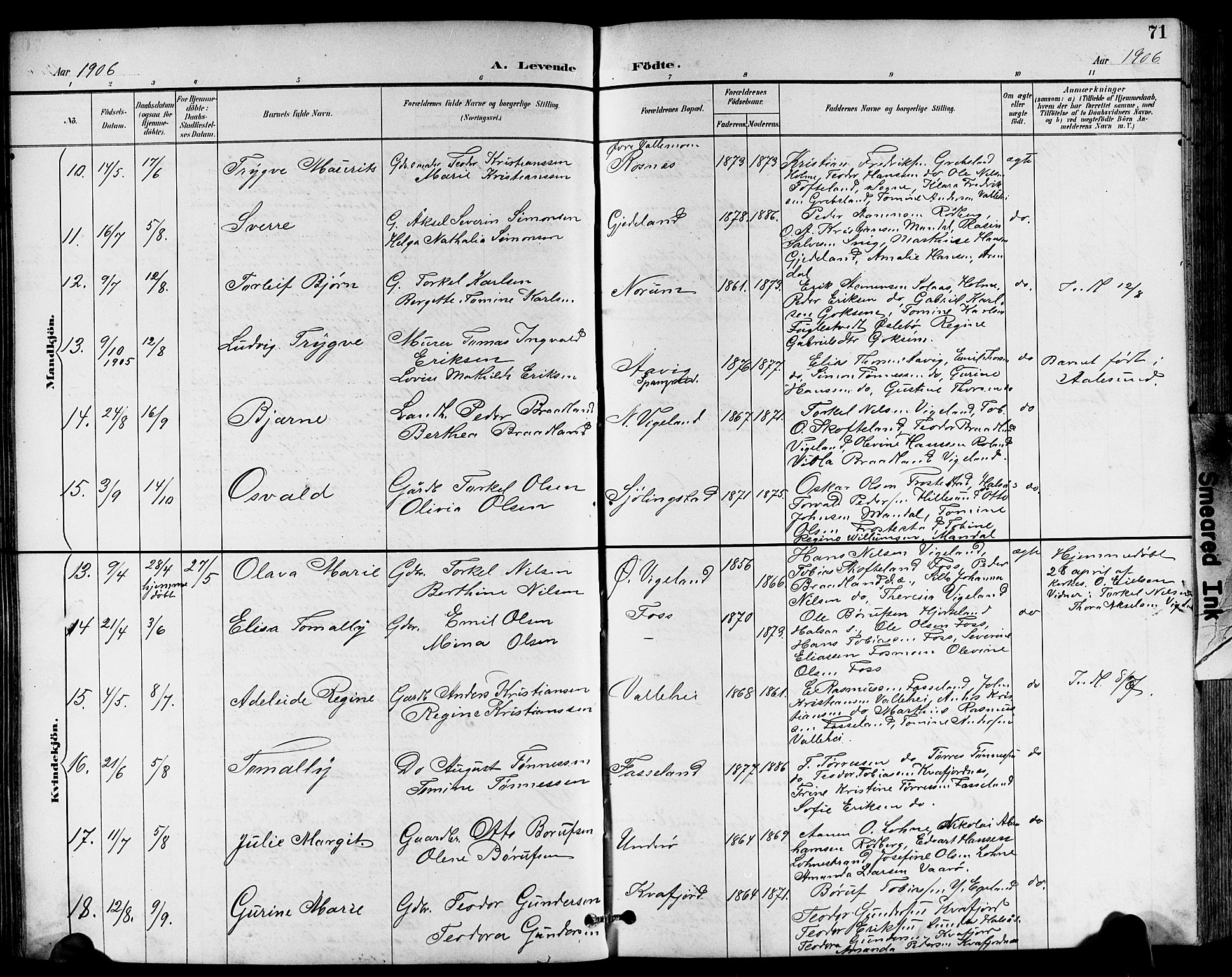 Sør-Audnedal sokneprestkontor, AV/SAK-1111-0039/F/Fb/Fbb/L0006: Klokkerbok nr. B 6, 1893-1915, s. 71