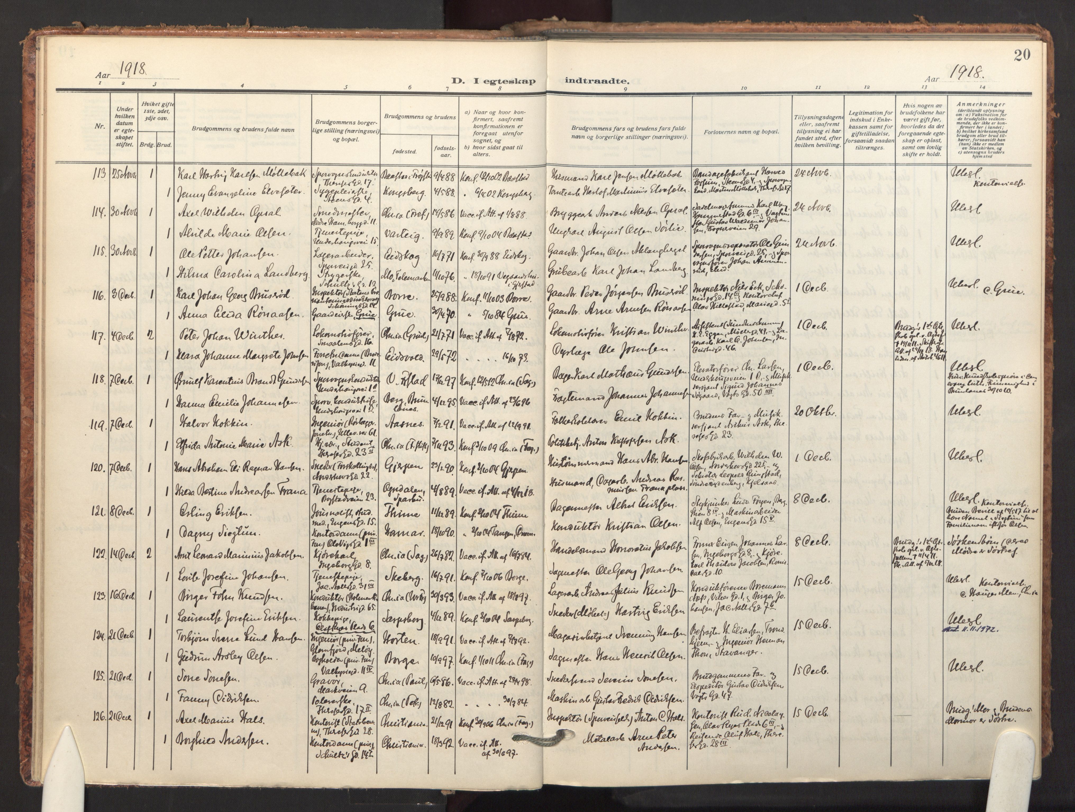 Fagerborg prestekontor Kirkebøker, AV/SAO-A-10844/F/Fa/L0007: Ministerialbok nr. 7, 1917-1934, s. 20
