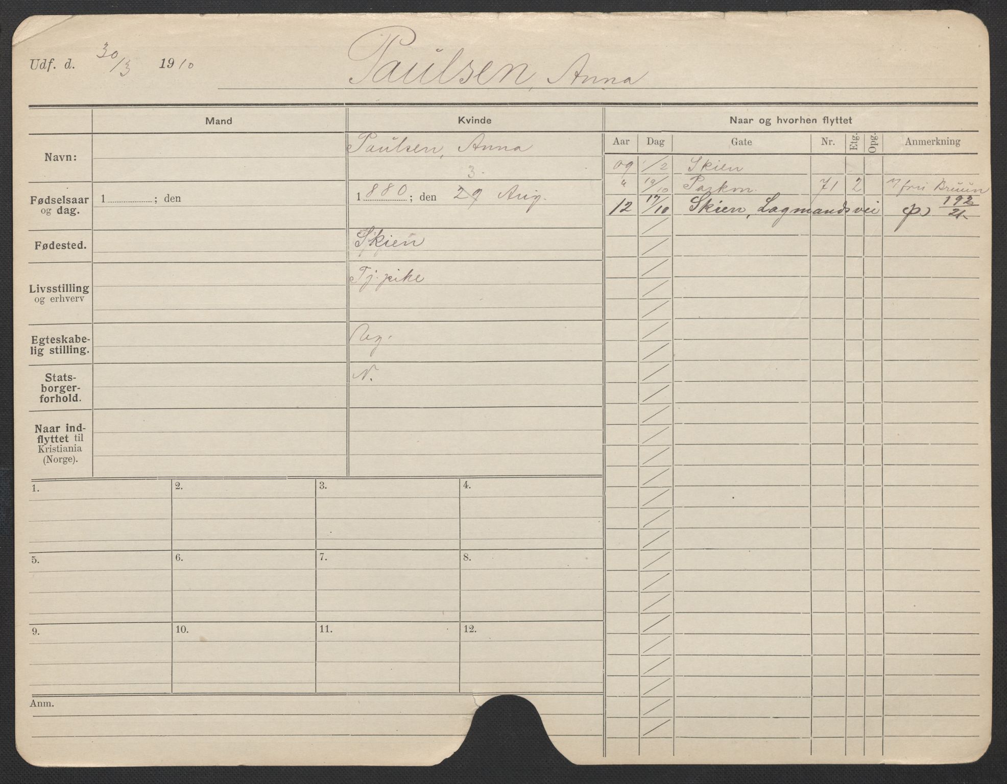 Oslo folkeregister, Registerkort, AV/SAO-A-11715/F/Fa/Fac/L0022: Kvinner, 1906-1914, s. 530a