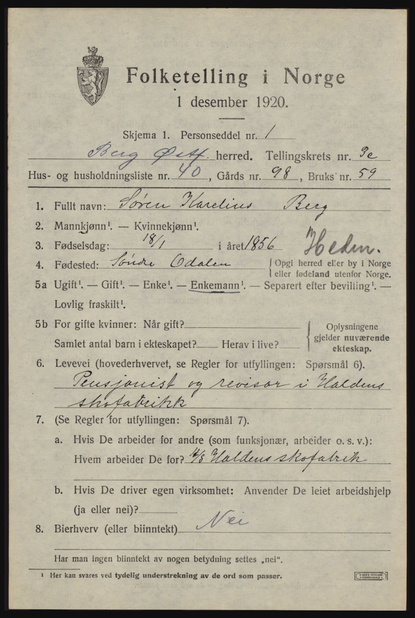 SAO, Folketelling 1920 for 0116 Berg herred, 1920, s. 7601