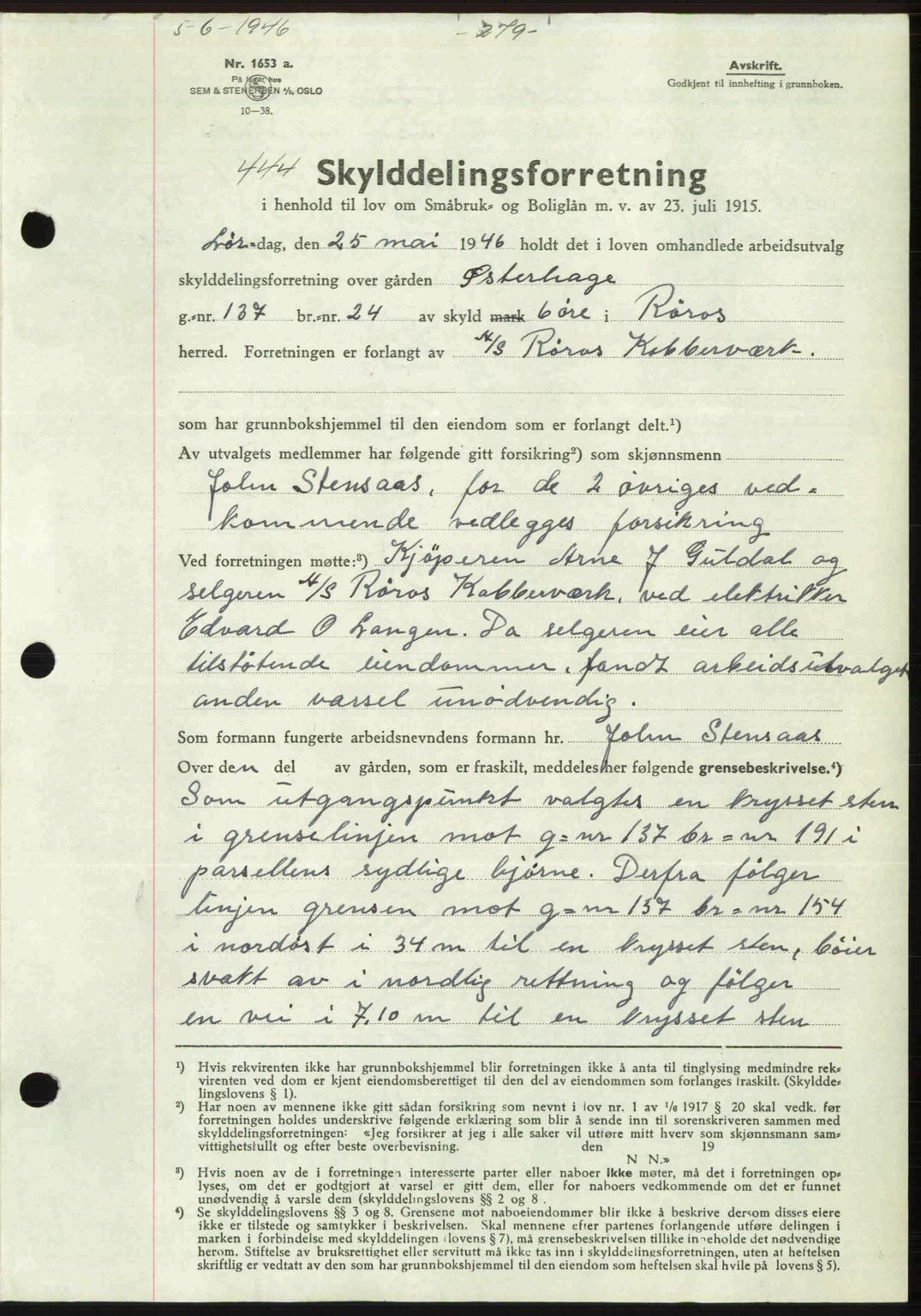 Gauldal sorenskriveri, SAT/A-0014/1/2/2C: Pantebok nr. A2, 1946-1946, Dagboknr: 444/1946