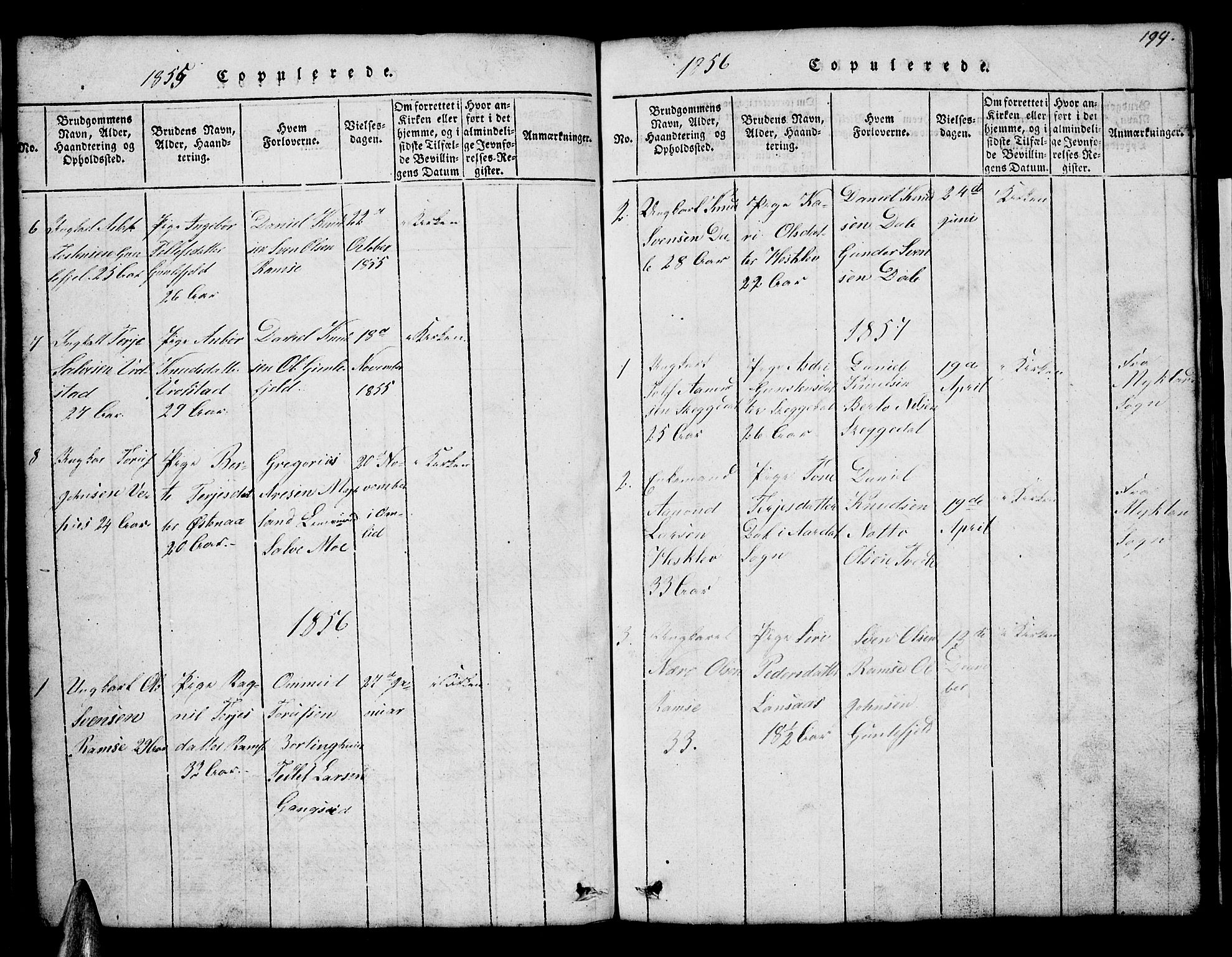 Åmli sokneprestkontor, SAK/1111-0050/F/Fb/Fbb/L0001: Klokkerbok nr. B 1, 1816-1889, s. 199