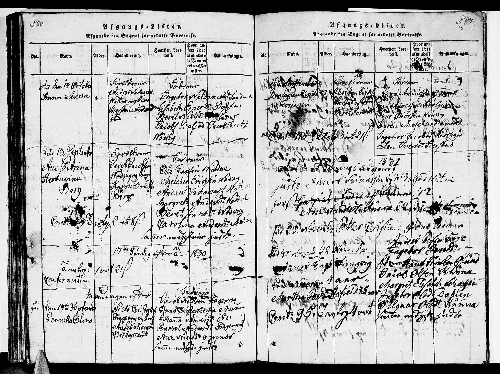 Ministerialprotokoller, klokkerbøker og fødselsregistre - Nordland, AV/SAT-A-1459/841/L0616: Klokkerbok nr. 841C01 /1, 1820-1832, s. 580-581