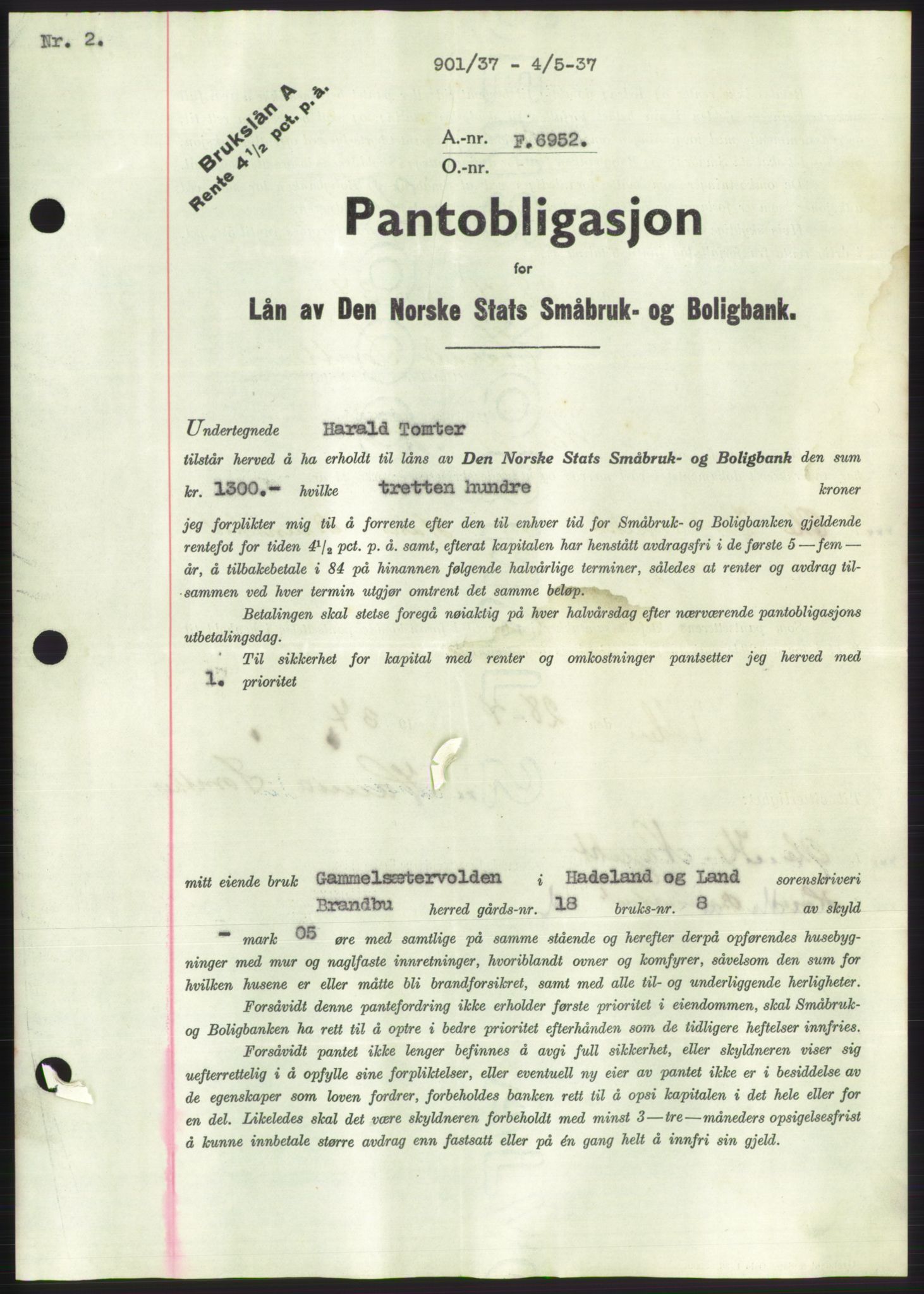 Hadeland og Land tingrett, SAH/TING-010/H/Hb/Hbc/L0002: Pantebok nr. B2, 1936-1937, Dagboknr: 901/1937