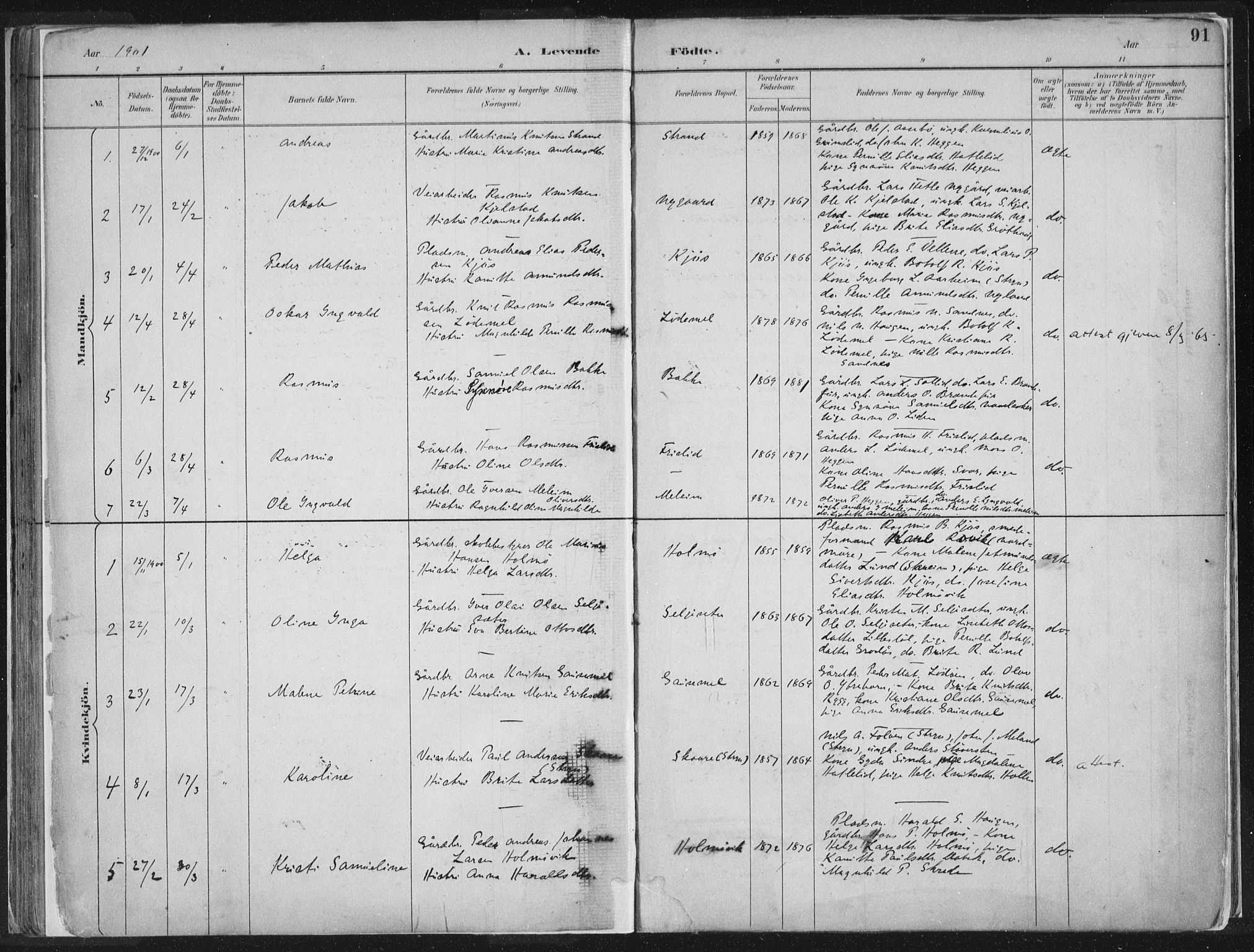 Hornindal sokneprestembete, SAB/A-82401/H/Haa/Haaa/L0003/0001: Ministerialbok nr. A 3A, 1887-1917, s. 91