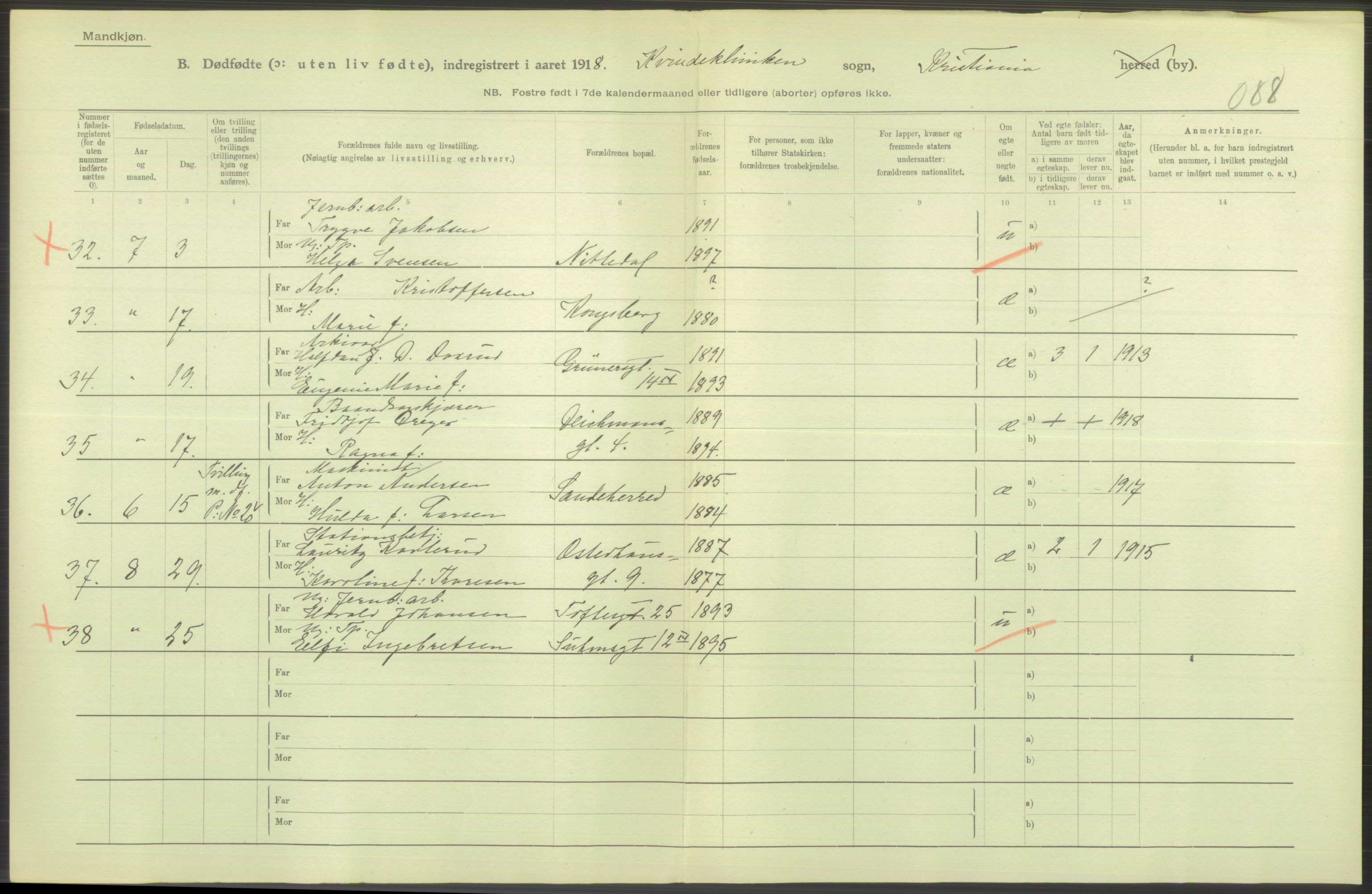 Statistisk sentralbyrå, Sosiodemografiske emner, Befolkning, RA/S-2228/D/Df/Dfb/Dfbh/L0011: Kristiania: Døde, dødfødte, 1918, s. 660