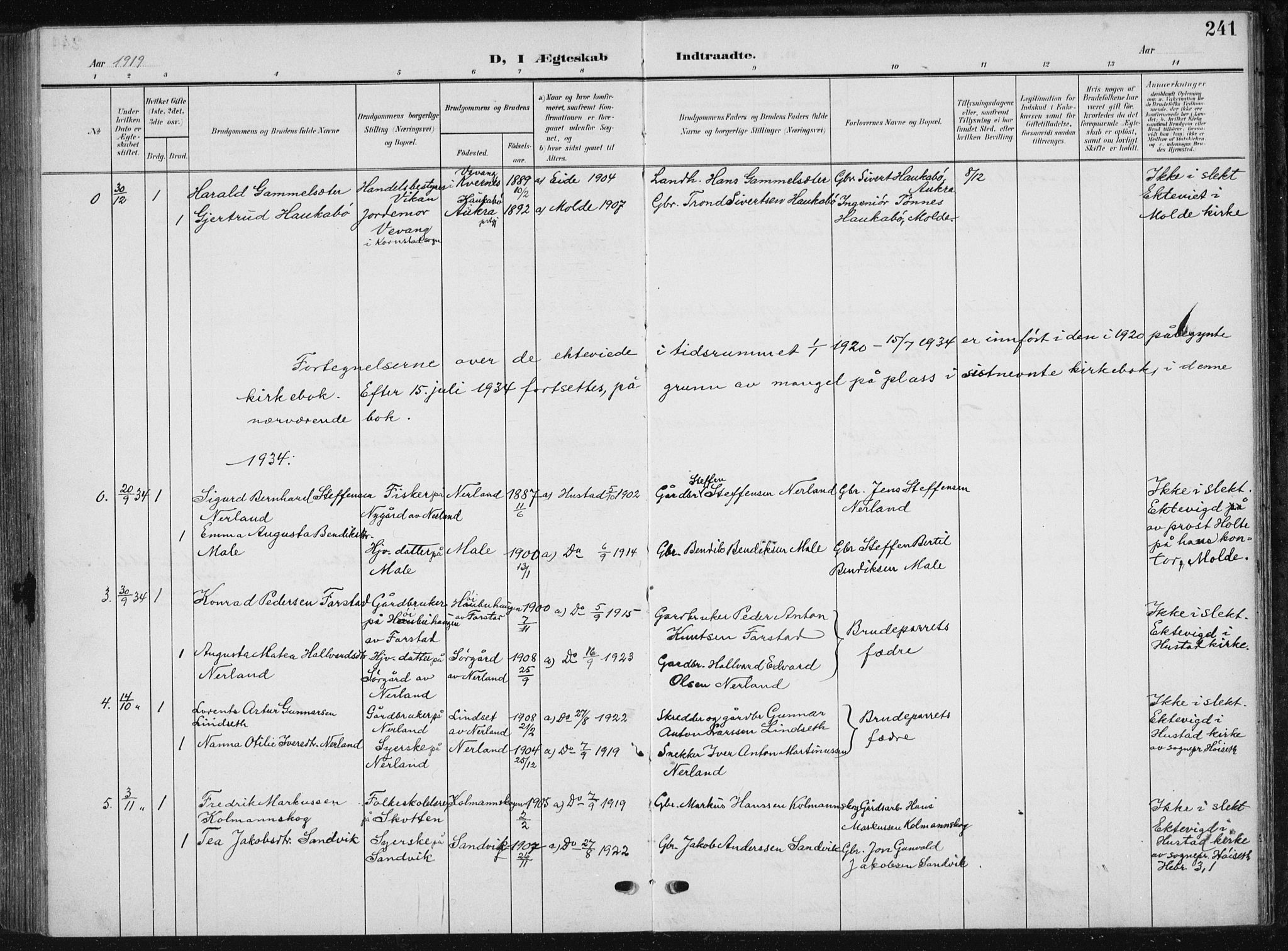 Ministerialprotokoller, klokkerbøker og fødselsregistre - Møre og Romsdal, SAT/A-1454/567/L0784: Klokkerbok nr. 567C04, 1903-1938, s. 241