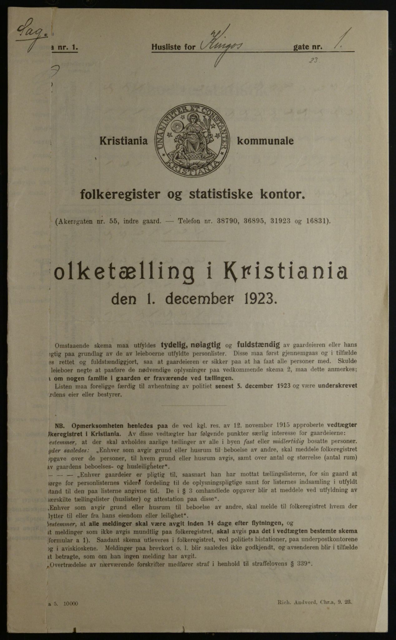 OBA, Kommunal folketelling 1.12.1923 for Kristiania, 1923, s. 55292