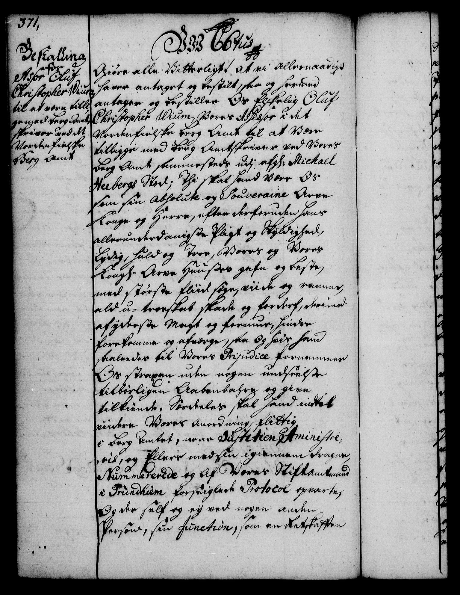 Rentekammeret, Kammerkanselliet, RA/EA-3111/G/Gg/Gge/L0002: Norsk bestallingsprotokoll med register (merket RK 53.26), 1730-1744, s. 371