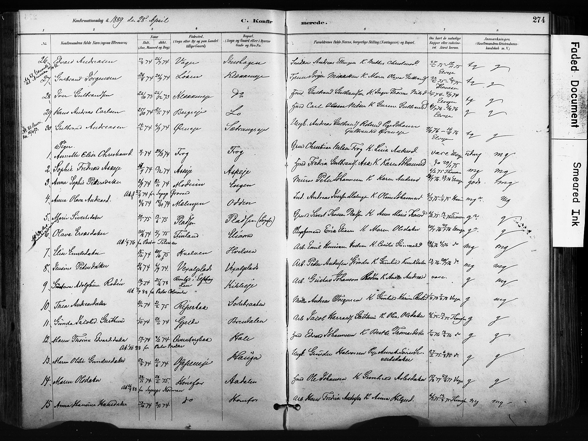 Norderhov kirkebøker, AV/SAKO-A-237/F/Fa/L0016: Ministerialbok nr. 16, 1885-1902, s. 274
