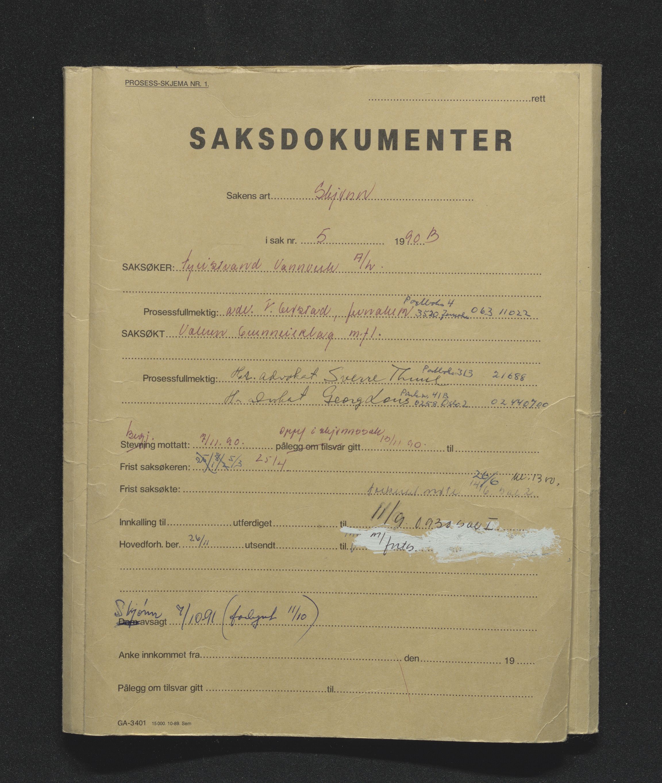 Ringerike sorenskriveri, AV/SAKO-A-105/F/Fh/Fhd/L0101: Skjønn, takst og bevisopptak, 1990, s. 1