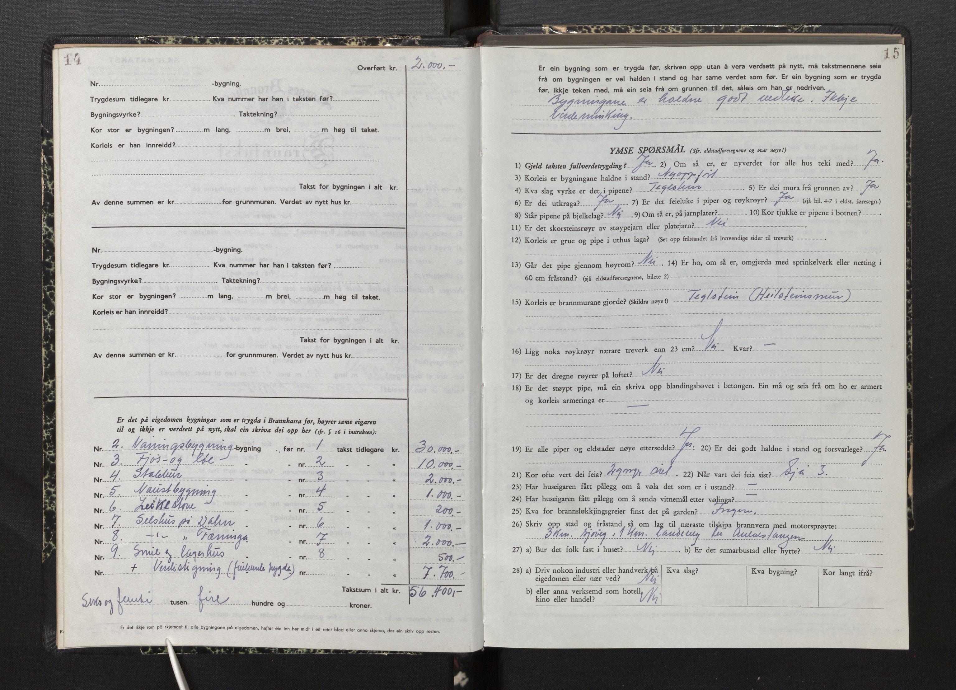 Lensmannen i Årdal, AV/SAB-A-30501/0012/L0012: Branntakstprotokoll, skjematakst, 1949-1955, s. 14-15