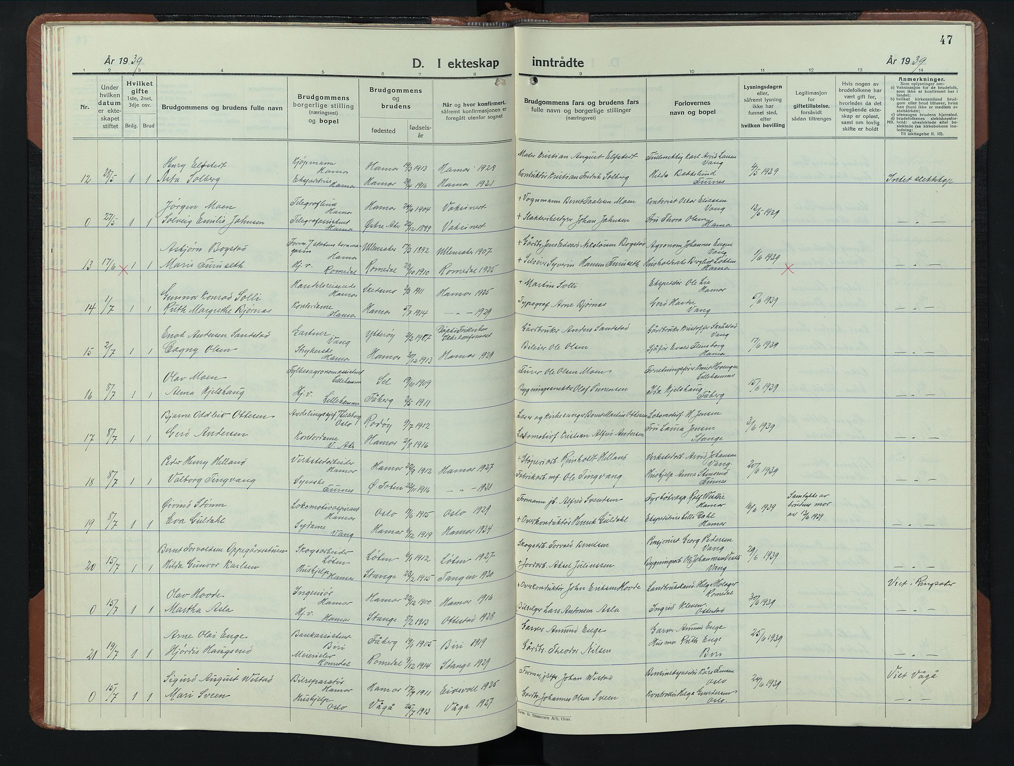 Hamar prestekontor, SAH/DOMPH-002/H/Ha/Hab/L0006: Klokkerbok nr. 6, 1931-1950, s. 47