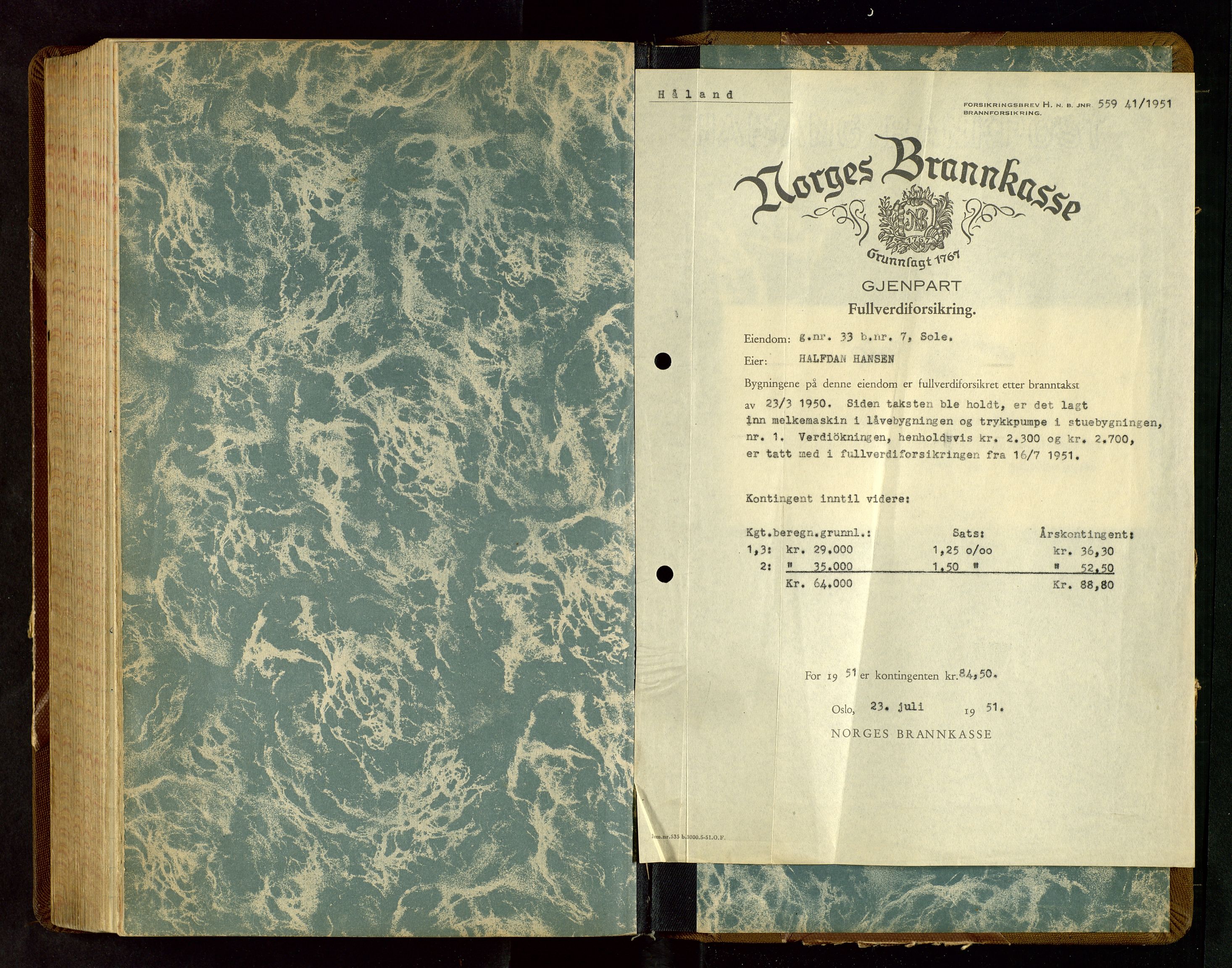 Håland lensmannskontor, SAST/A-100100/Go/L0006: Branntakstprotokoll   Register i boken., 1948-1953