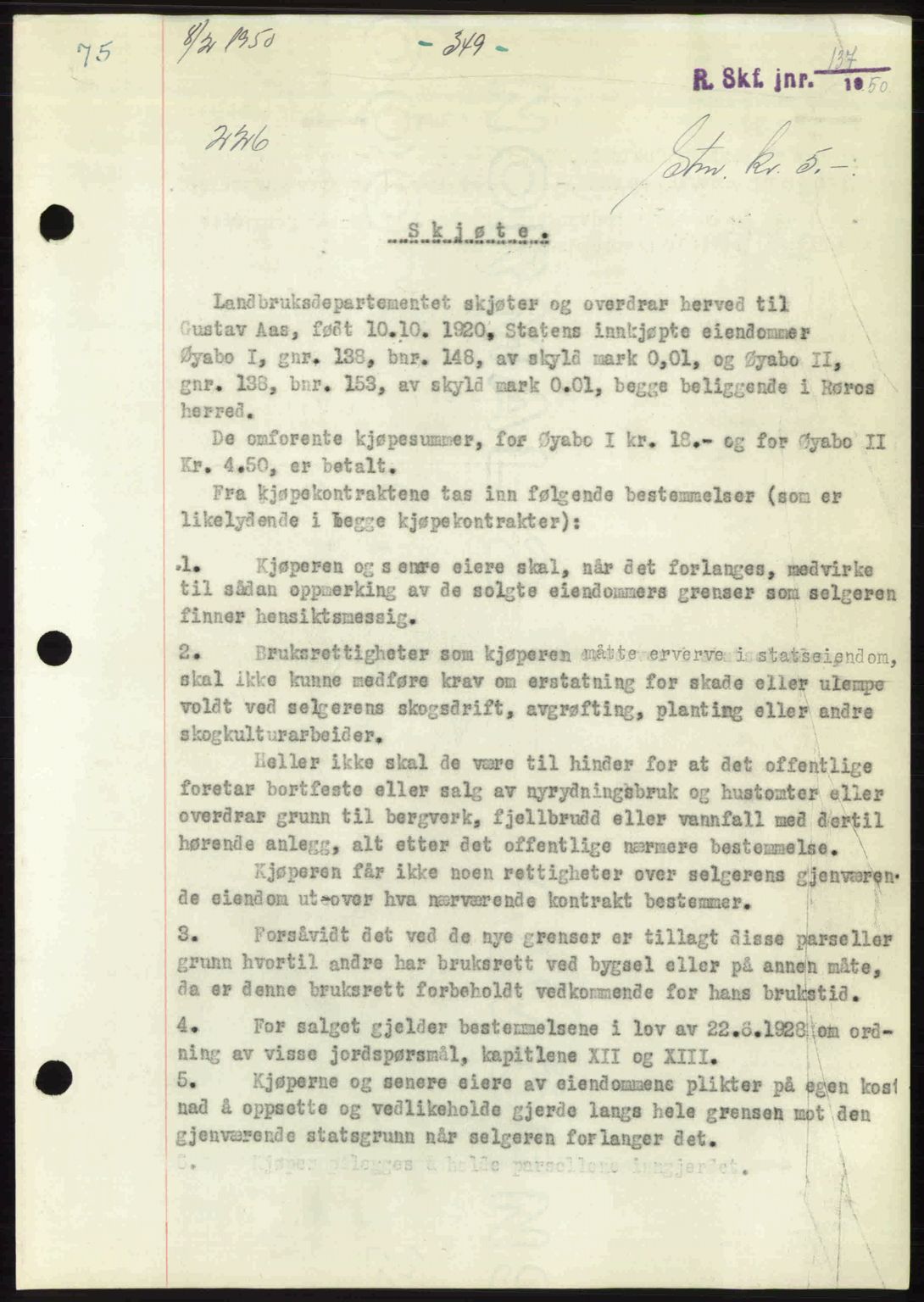 Gauldal sorenskriveri, SAT/A-0014/1/2/2C: Pantebok nr. A9, 1949-1950, Dagboknr: 226/1950