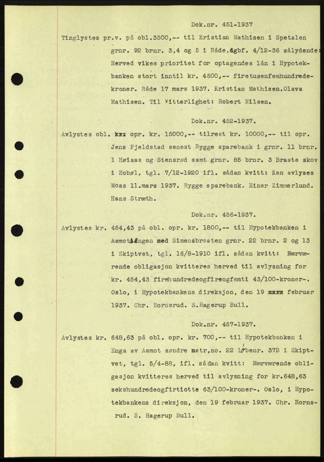 Moss sorenskriveri, SAO/A-10168: Pantebok nr. B3, 1937-1937, Dagboknr: 451/1937