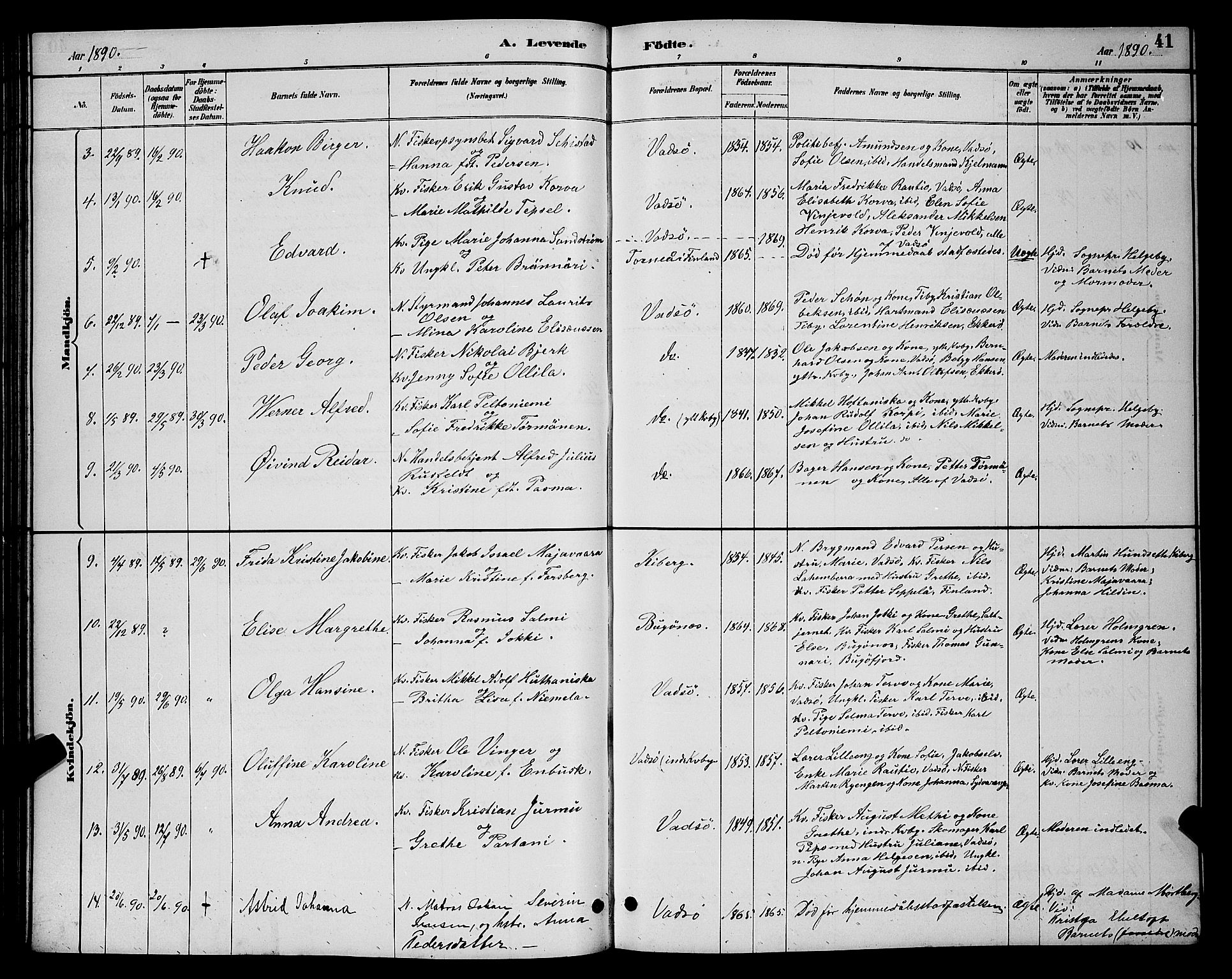 Vadsø sokneprestkontor, AV/SATØ-S-1325/H/Hb/L0004klokker: Klokkerbok nr. 4, 1885-1895, s. 41