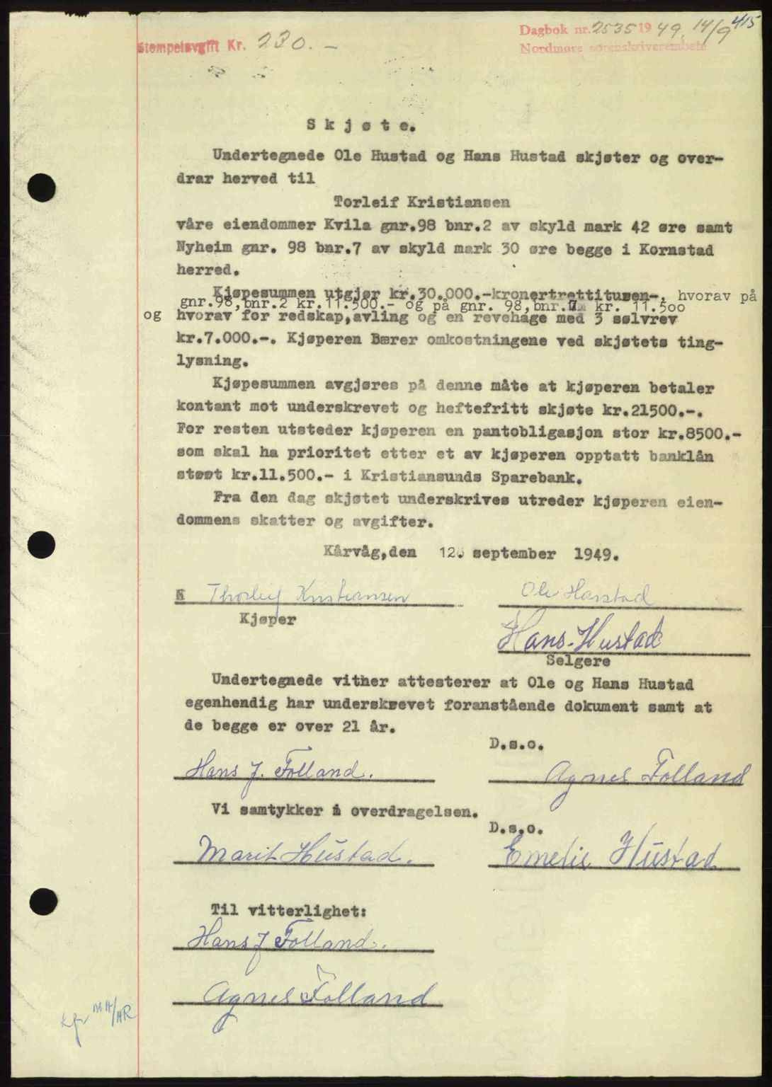 Nordmøre sorenskriveri, SAT/A-4132/1/2/2Ca: Pantebok nr. A112, 1949-1949, Dagboknr: 2535/1949