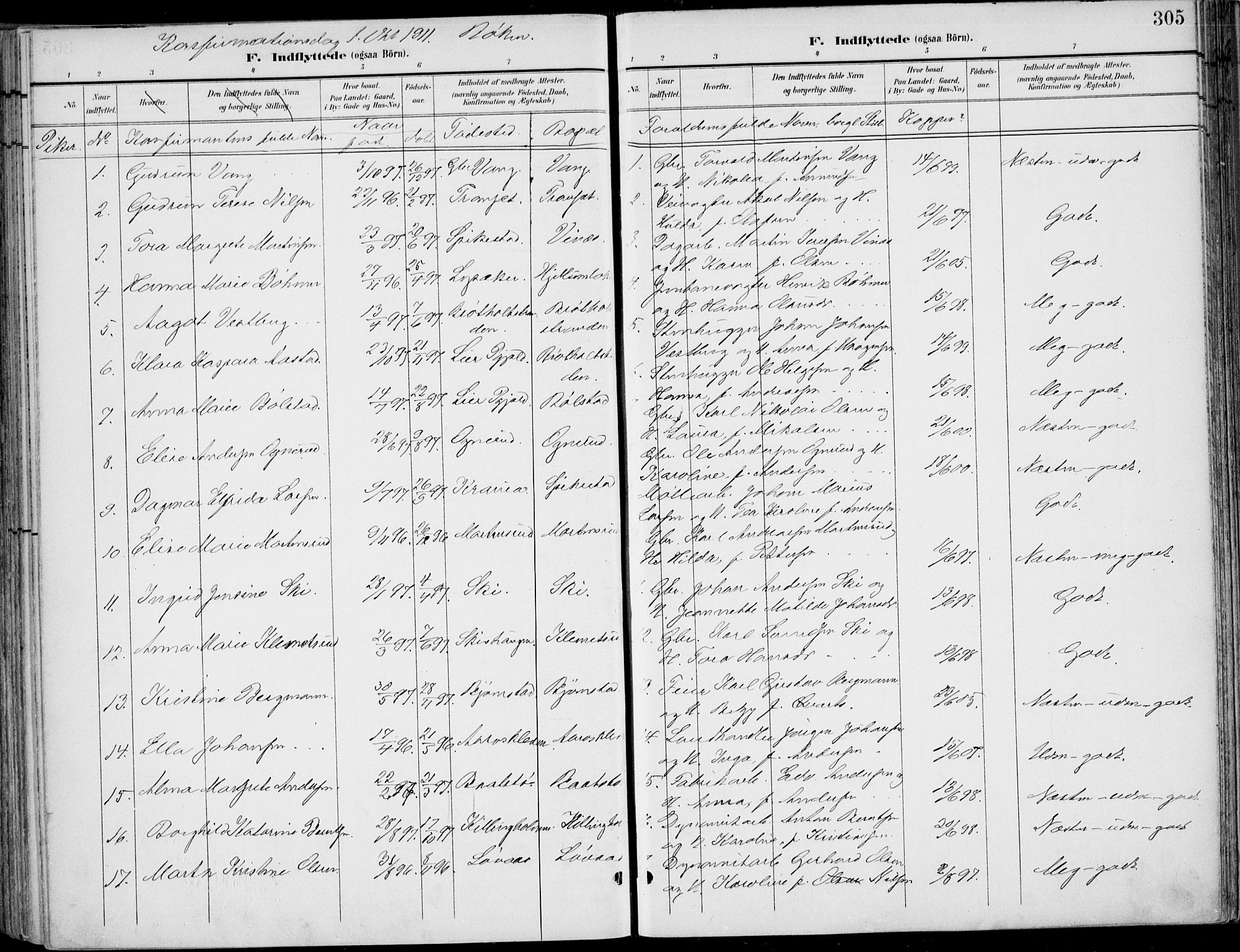 Røyken kirkebøker, AV/SAKO-A-241/F/Fa/L0009: Ministerialbok nr. 9, 1898-1911, s. 305