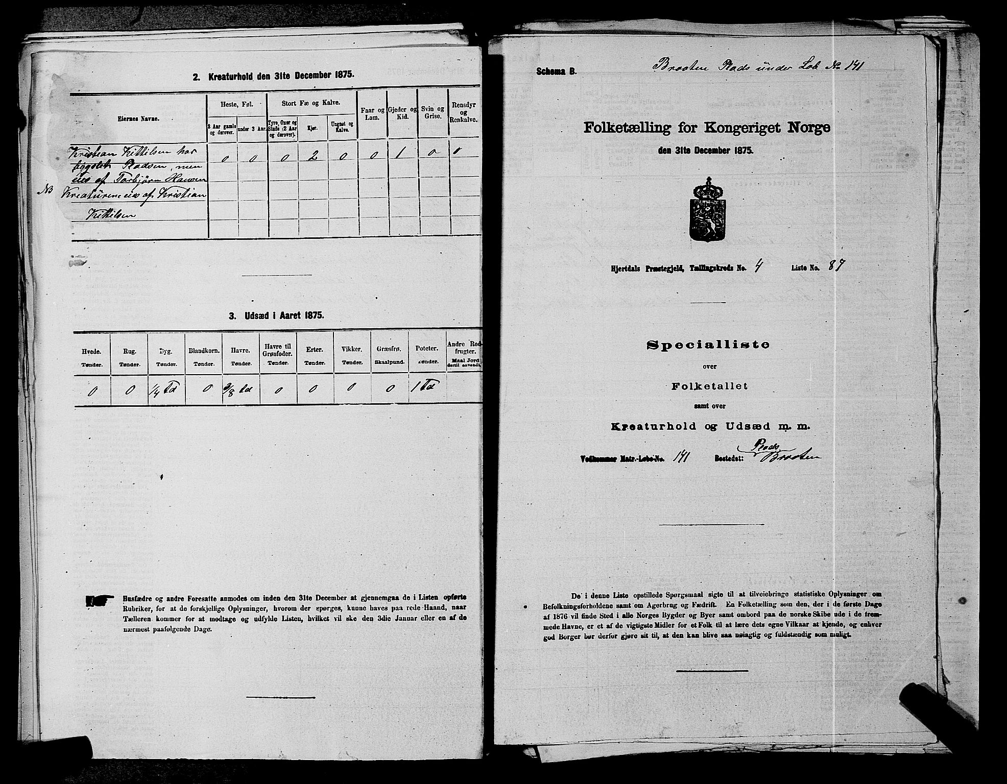 SAKO, Folketelling 1875 for 0827P Hjartdal prestegjeld, 1875, s. 637