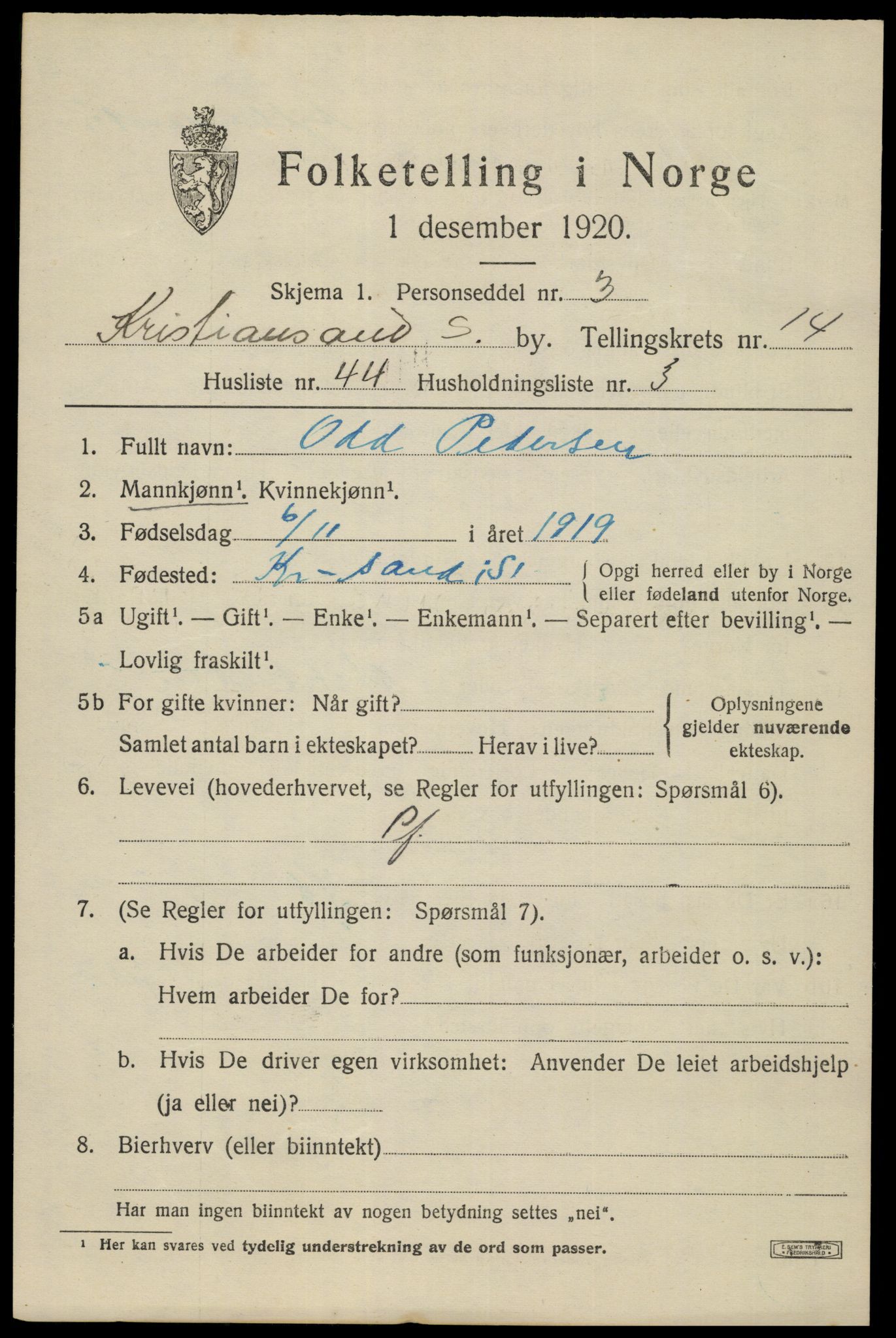 SAK, Folketelling 1920 for 1001 Kristiansand kjøpstad, 1920, s. 29623