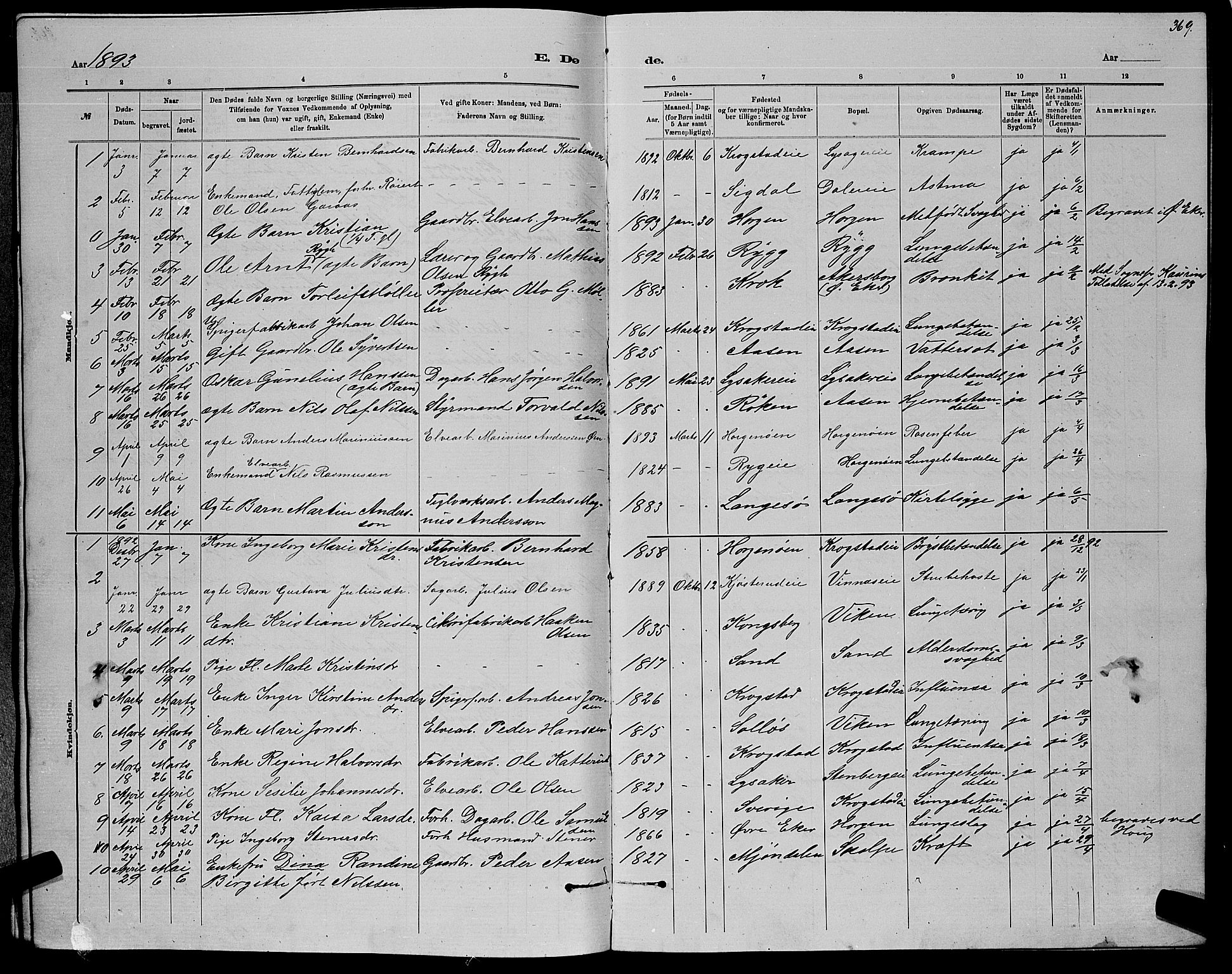 Nedre Eiker kirkebøker, AV/SAKO-A-612/G/Ga/L0002: Klokkerbok nr. 2, 1880-1896, s. 369