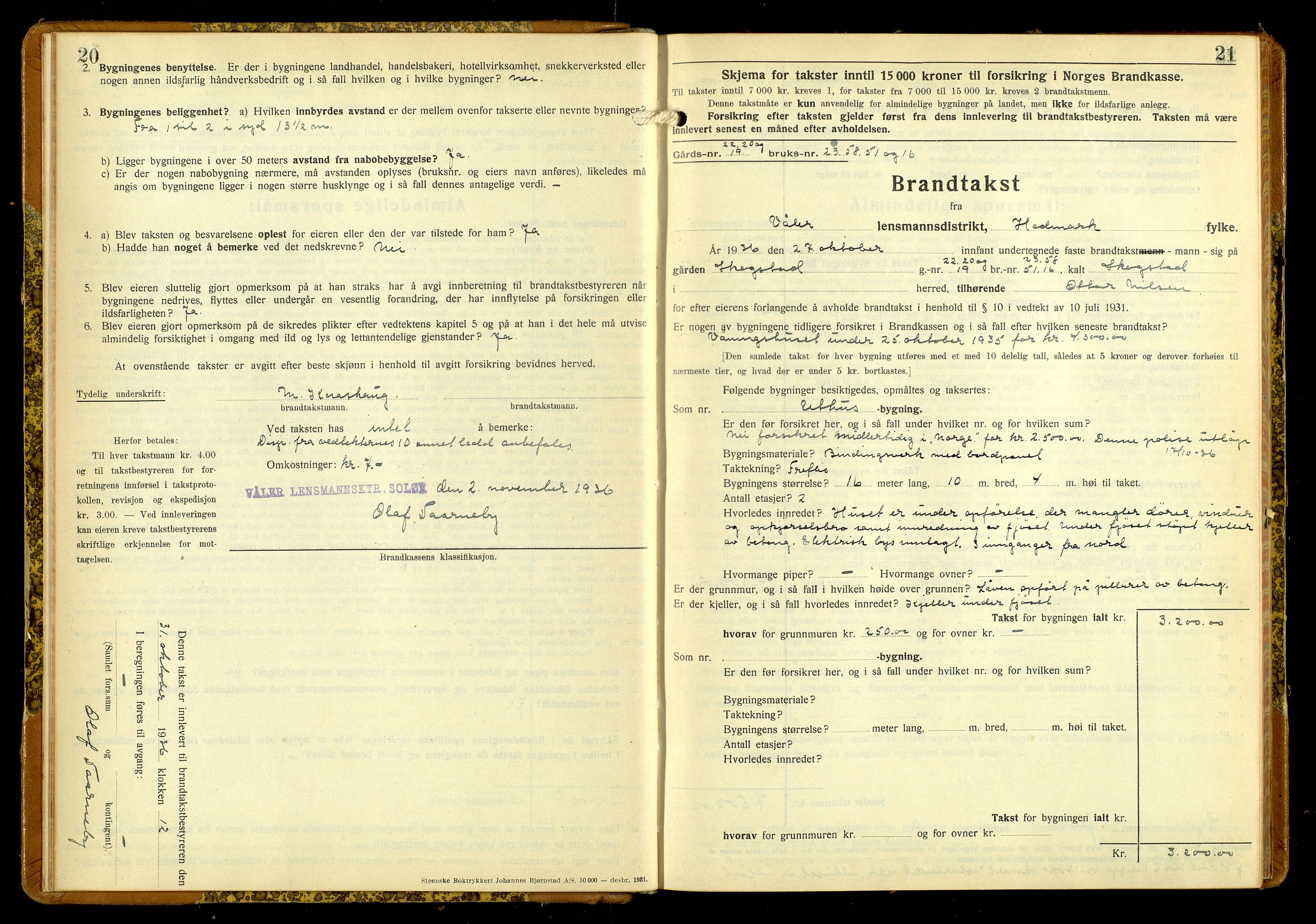 Norges Brannkasse, Våler, Hedmark, AV/SAH-NBRANV-019/F/L0026: Branntakstprotokoll, 1936-1938