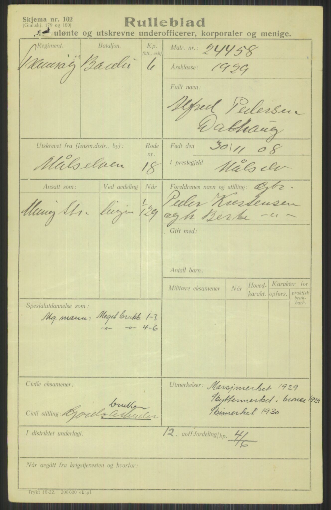 Forsvaret, Troms infanteriregiment nr. 16, AV/RA-RAFA-3146/P/Pa/L0013/0004: Rulleblad / Rulleblad for regimentets menige mannskaper, årsklasse 1929, 1929, s. 167