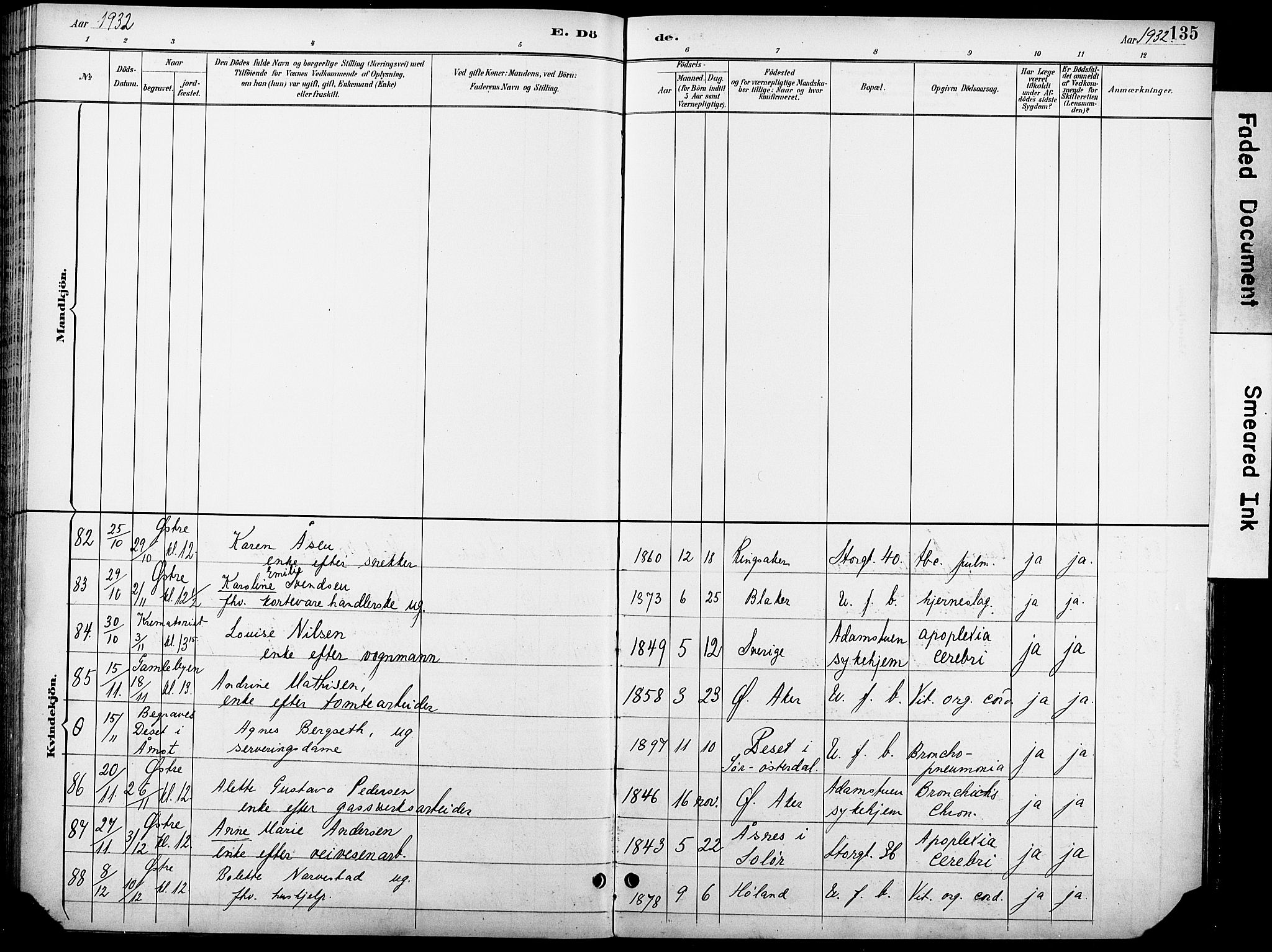 Krohgstøtten sykehusprest Kirkebøker, AV/SAO-A-10854/F/Fa/L0003: Ministerialbok nr. 3, 1890-1935, s. 135