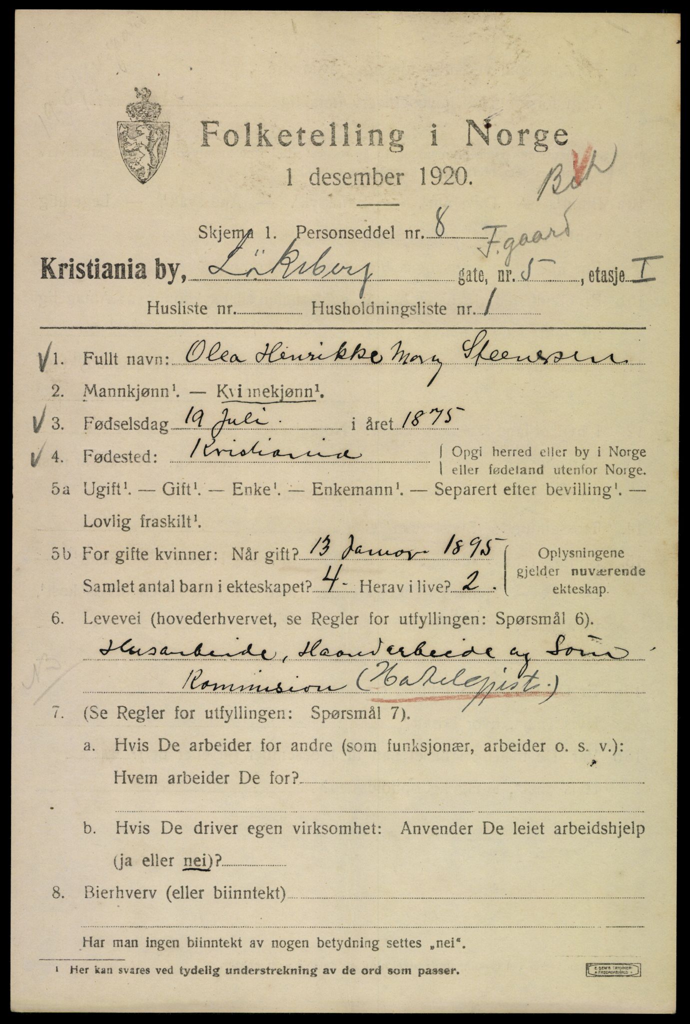 SAO, Folketelling 1920 for 0301 Kristiania kjøpstad, 1920, s. 366969