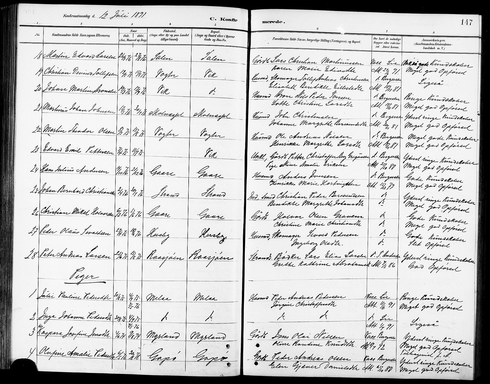 Kvæfjord sokneprestkontor, AV/SATØ-S-1323/G/Ga/Gab/L0005klokker: Klokkerbok nr. 5, 1886-1911, s. 147