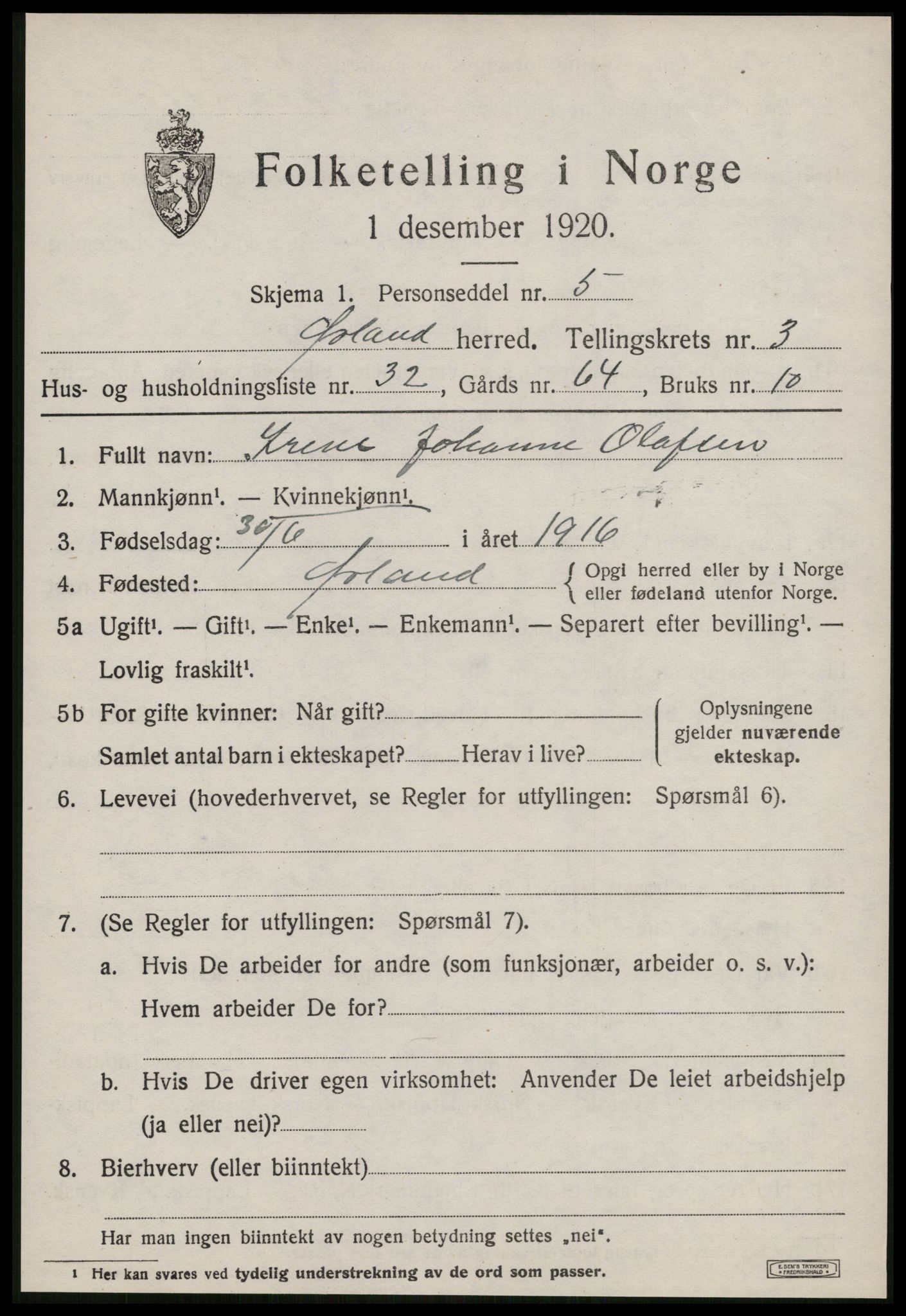 SAT, Folketelling 1920 for 1621 Ørland herred, 1920, s. 2851
