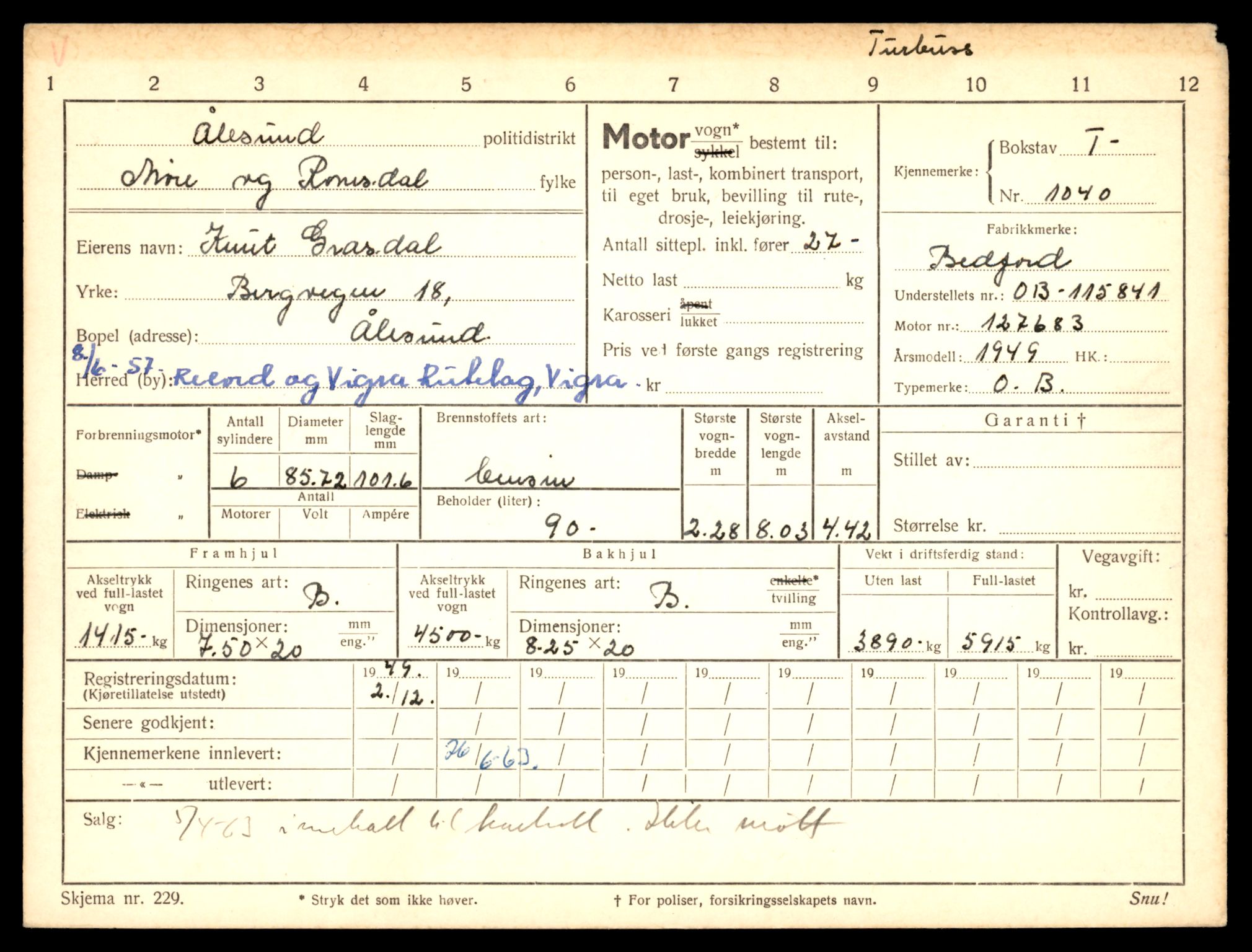Møre og Romsdal vegkontor - Ålesund trafikkstasjon, SAT/A-4099/F/Fe/L0009: Registreringskort for kjøretøy T 896 - T 1049, 1927-1998, s. 2895