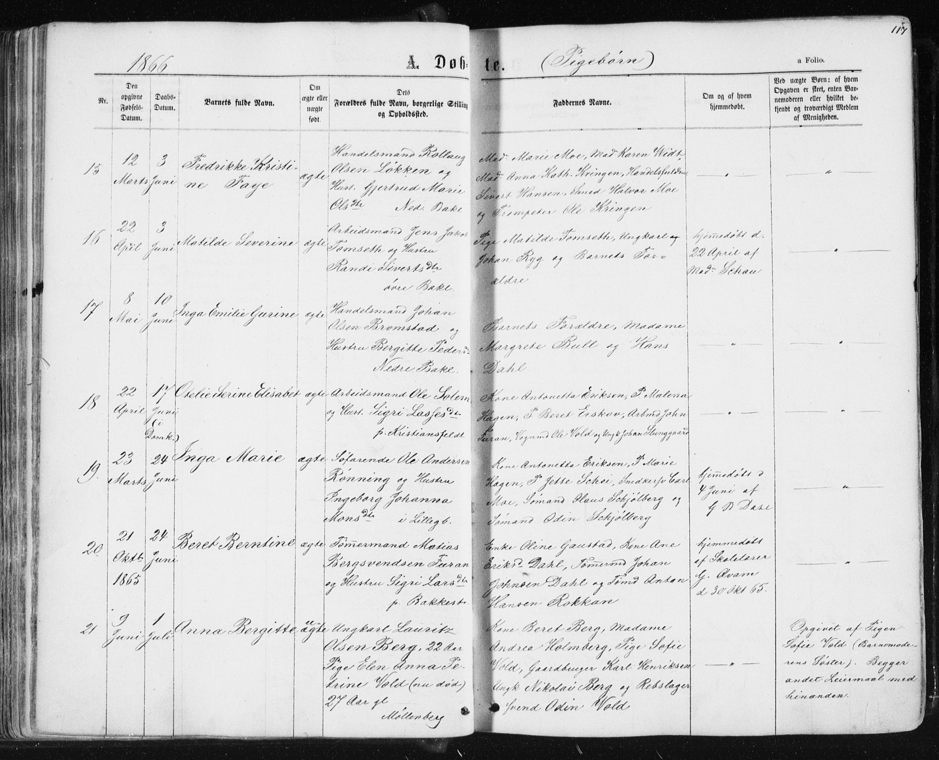 Ministerialprotokoller, klokkerbøker og fødselsregistre - Sør-Trøndelag, SAT/A-1456/604/L0186: Ministerialbok nr. 604A07, 1866-1877, s. 117