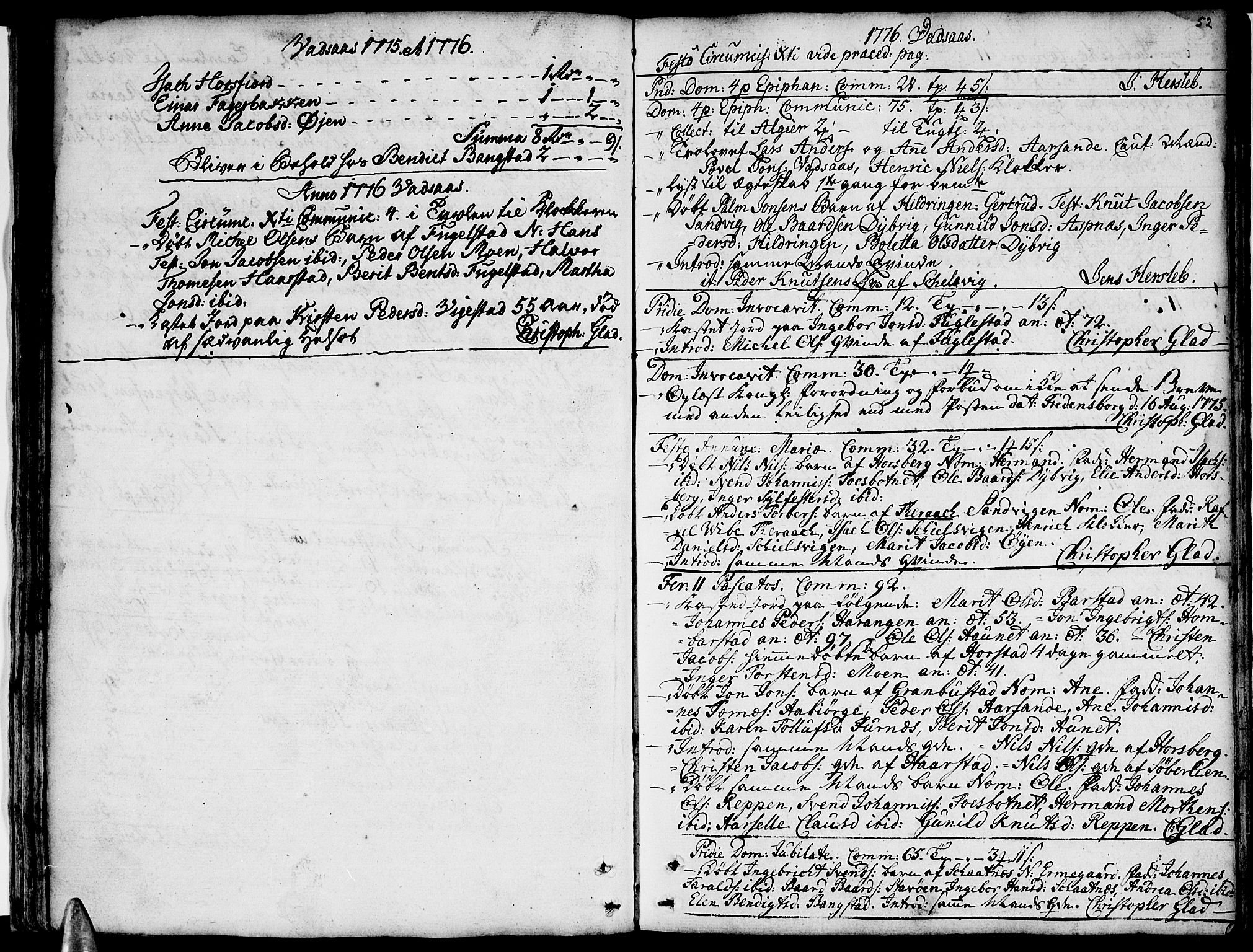 Ministerialprotokoller, klokkerbøker og fødselsregistre - Nordland, SAT/A-1459/810/L0137: Ministerialbok nr. 810A01, 1752-1817, s. 52