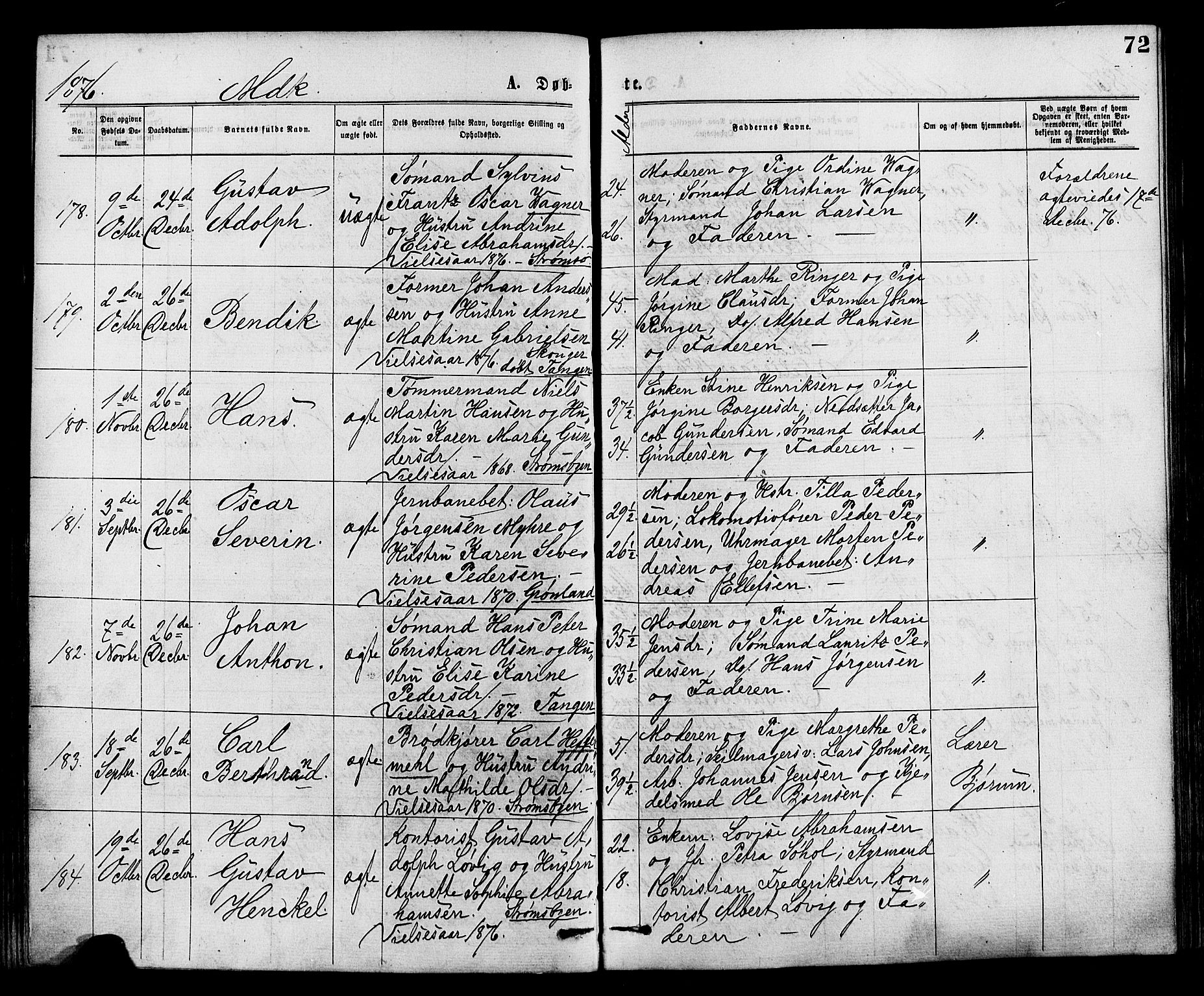Strømsø kirkebøker, AV/SAKO-A-246/F/Fa/L0019: Ministerialbok nr. I 19, 1874-1877, s. 72