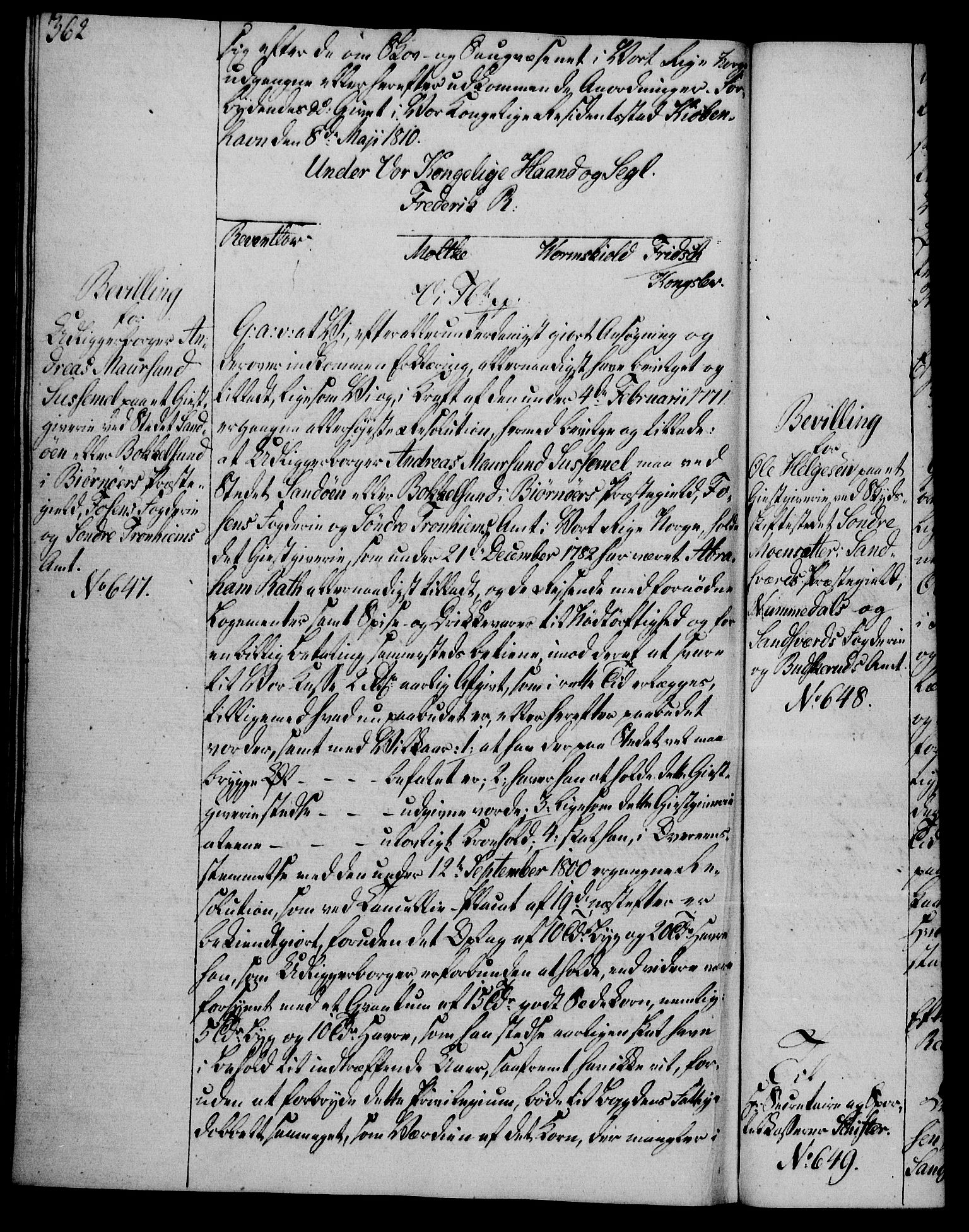 Rentekammeret, Kammerkanselliet, RA/EA-3111/G/Gg/Gga/L0019: Norsk ekspedisjonsprotokoll med register (merket RK 53.19), 1807-1810, s. 362
