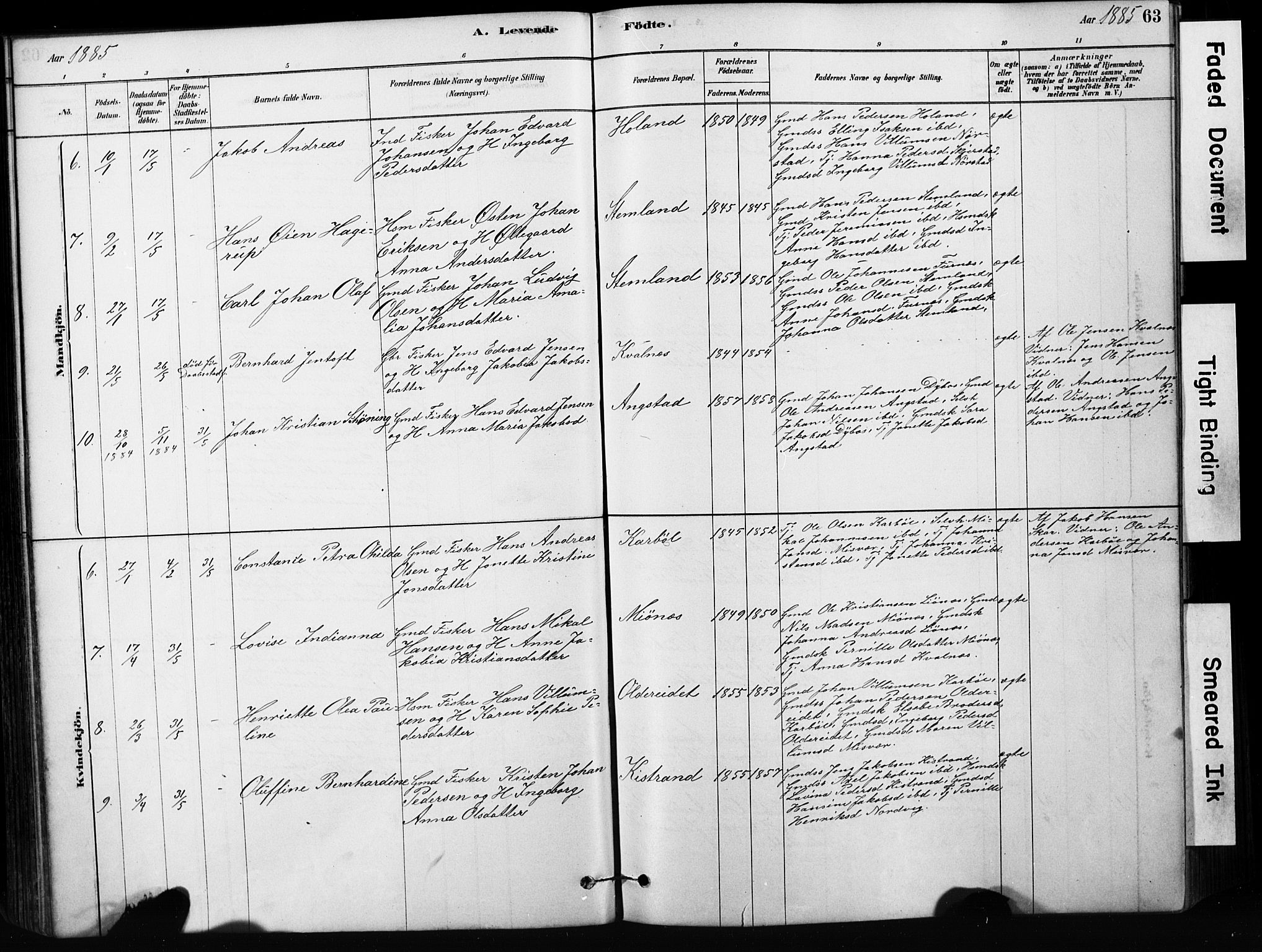 Ministerialprotokoller, klokkerbøker og fødselsregistre - Nordland, AV/SAT-A-1459/852/L0754: Klokkerbok nr. 852C05, 1878-1894, s. 63