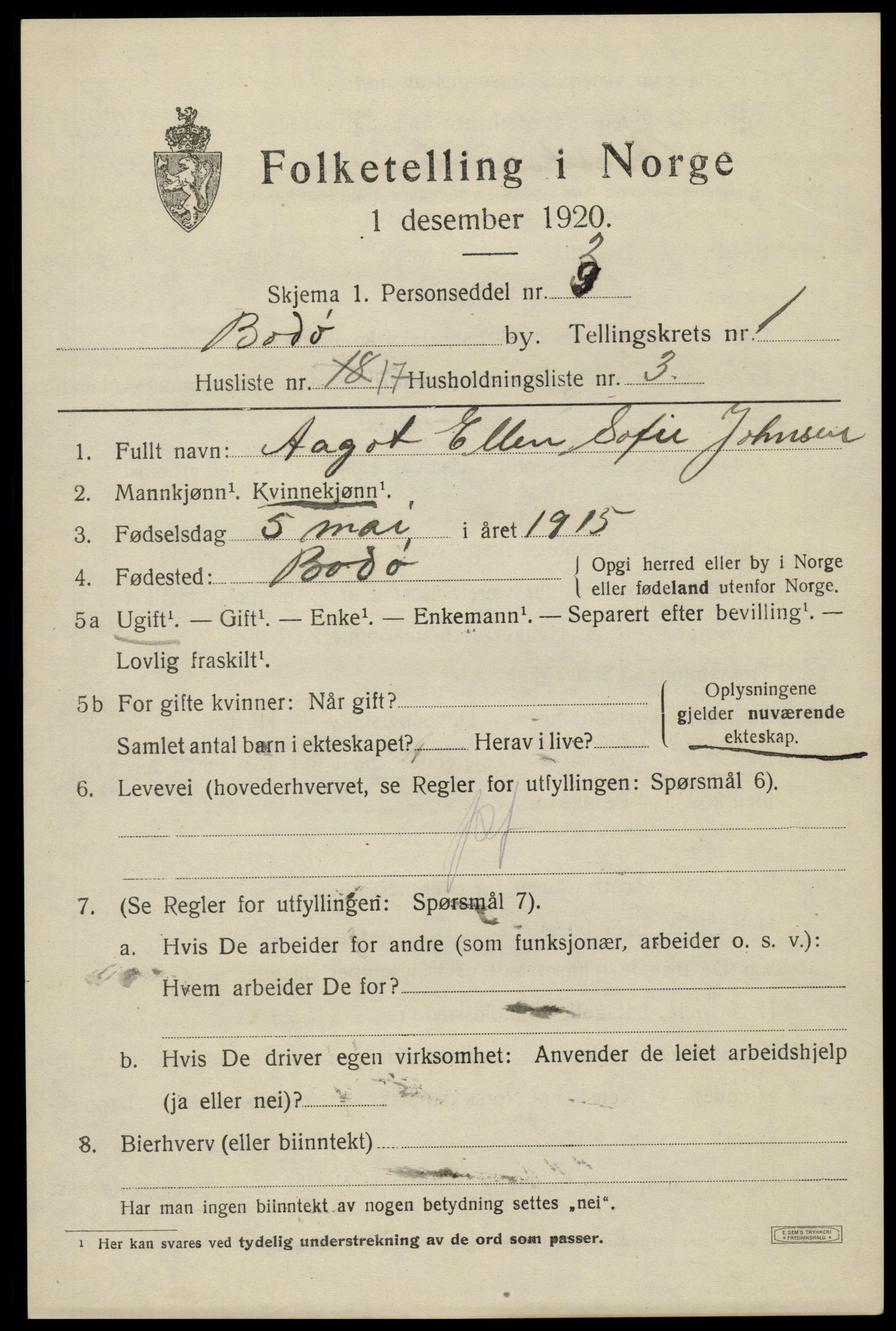SAT, Folketelling 1920 for 1804 Bodø kjøpstad, 1920, s. 3559