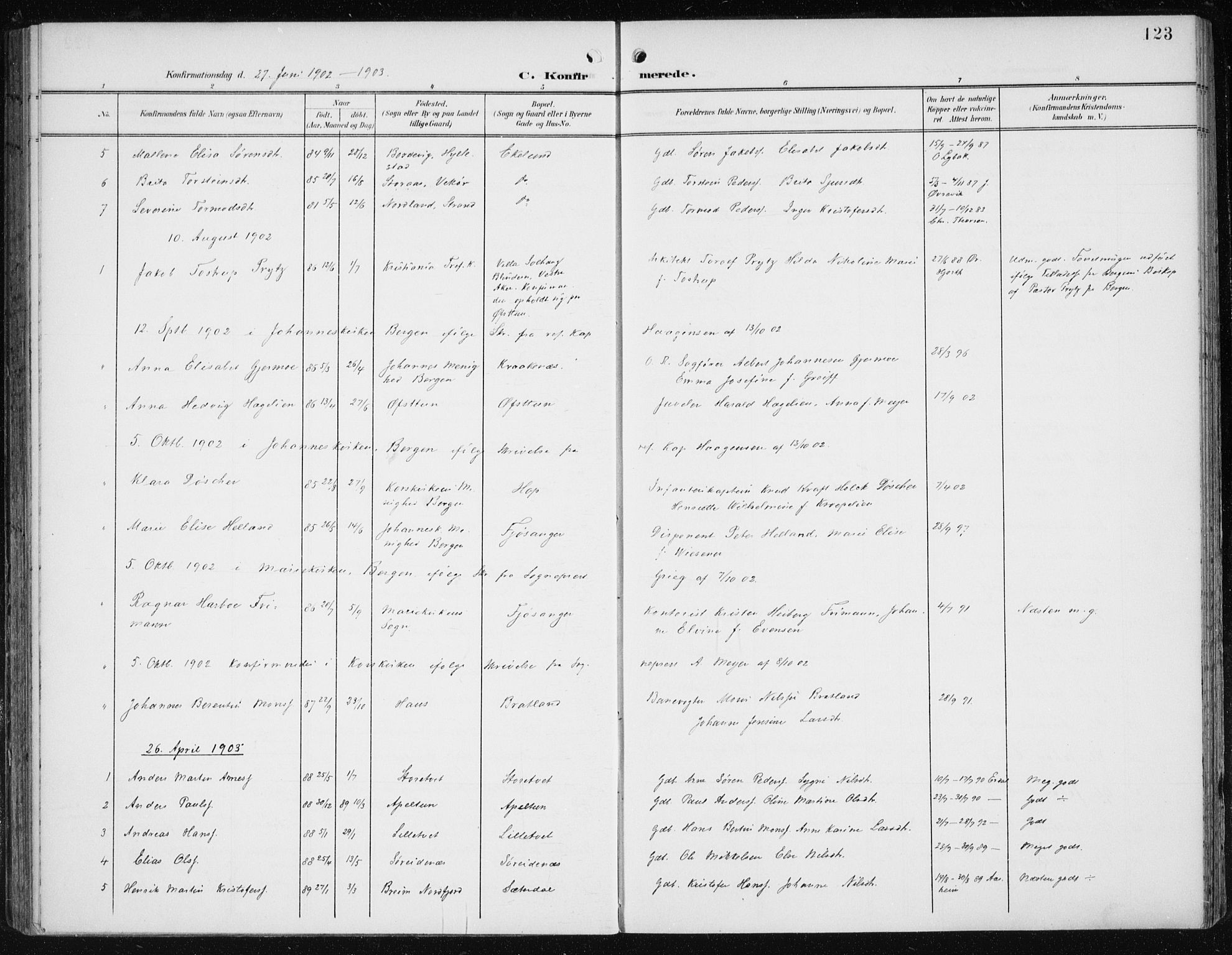 Fana Sokneprestembete, AV/SAB-A-75101/H/Haa/Haai/L0003: Ministerialbok nr. I 3, 1900-1912, s. 123